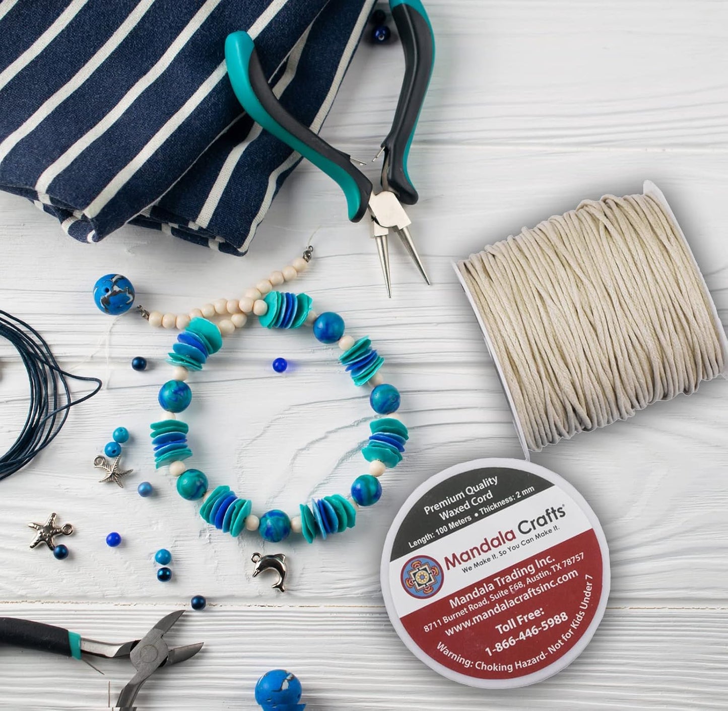 Mandala Crafts 2mm 109 Yards Teal Cotton Waxed Cord for Jewelry Making Bracelet Cord Waxed String - Beading String Thread Jewelry Cords for Necklaces String