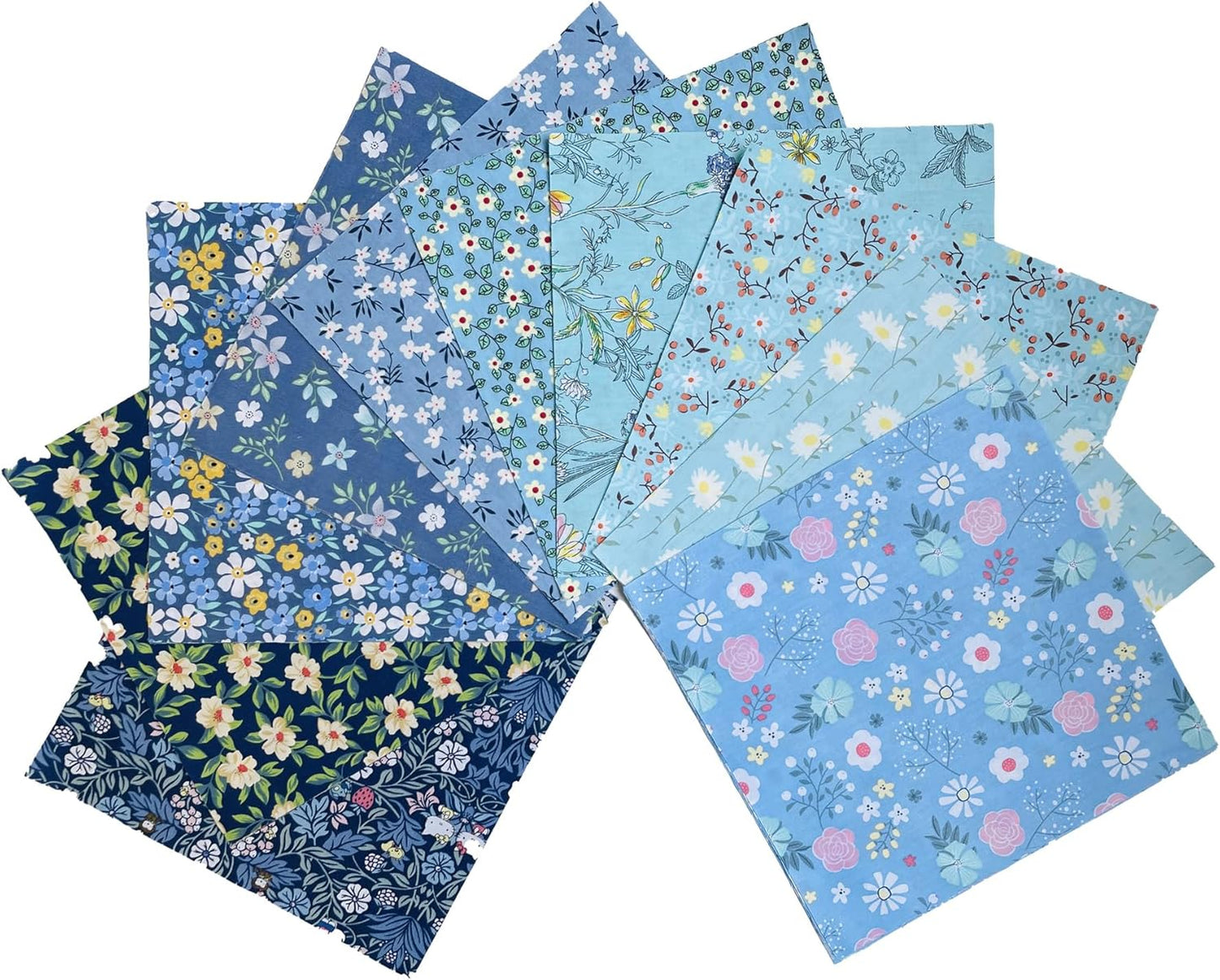 HANPATQUI 50PCS 10 x 10 inch Blue Printed 100% Cotton Fat Quarters Fabric for Sewing and Quilting Bundles Precut Fabric Square for DIY Craft Patchwork