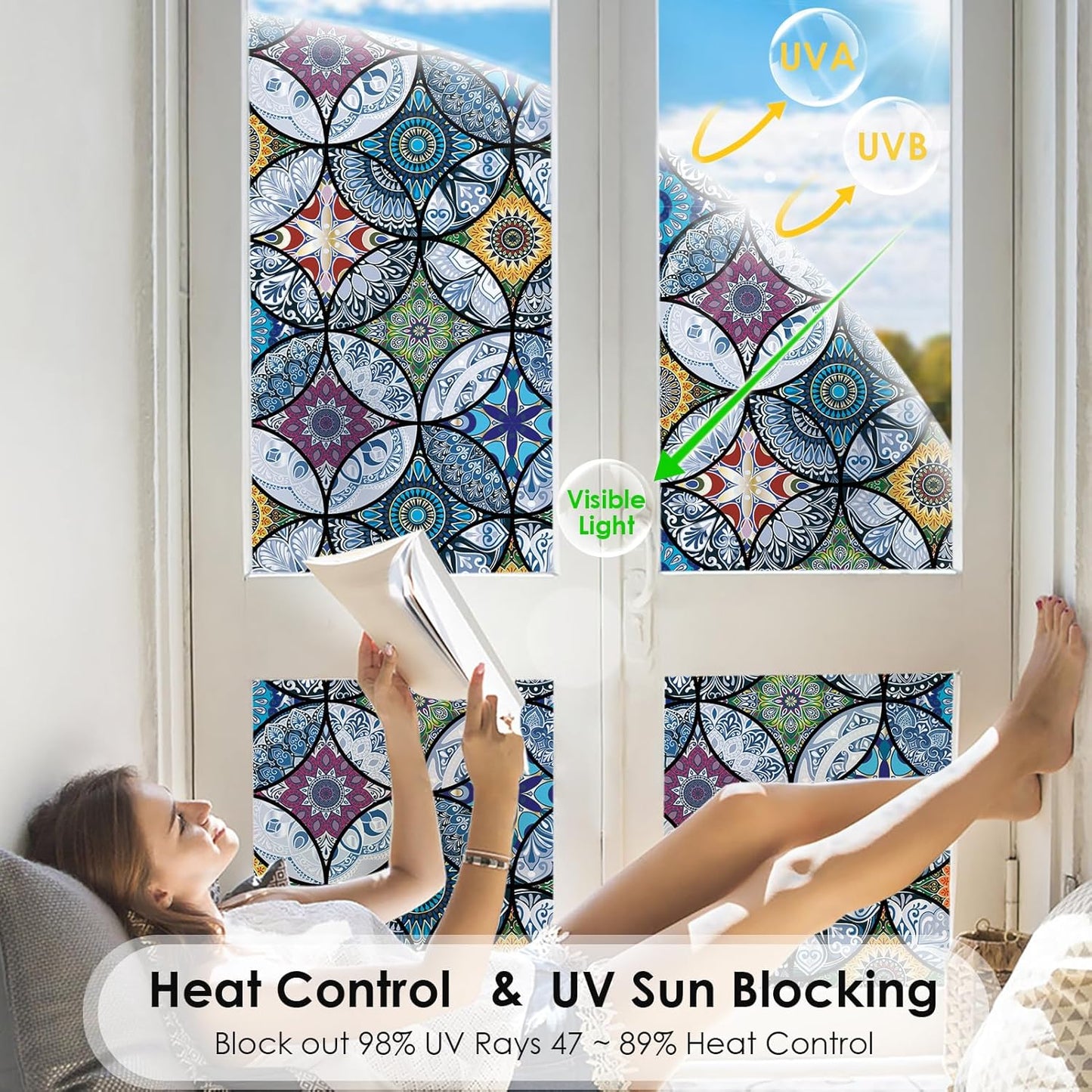 DKTIE Static Cling Decorative Window Film with Installation Tools Non Adhesive Privacy Film Stained Glass Window Film for Bathroom Shower Door Heat Cotrol Anti UV 17.7 x 118.1 Inch