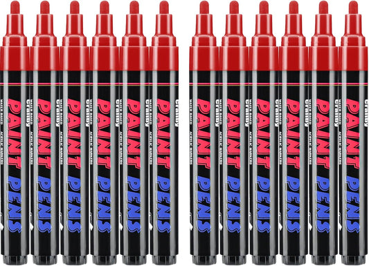Red Paint Pens Paint Markers - 12 Pack Permanent Quick Dry Waterproof Marker Pens for Rocks Wood Fabric Plastic Canvas Glass Mugs Metal Tire Stone
