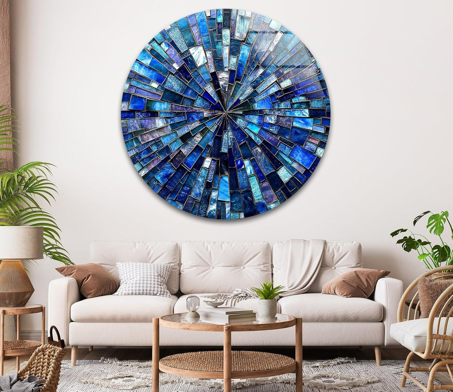 My Photostation.com 24''(60cm) Diameter Radiant Mosaic Burst Round Glass Wall Art Tempered Glass Printing Wall Decor Large Wall Art Wall Hangings
