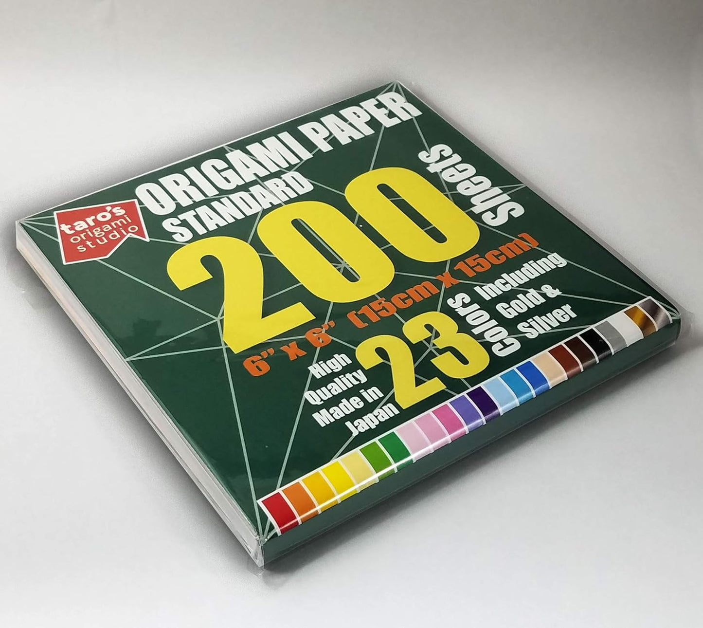 [Taro's Origami Studio] Standard 6 Inch One Sided 23 Colors 200 Sheets Square Easy Fold Premium Japanese Paper for Beginner (Gold and Silver Included)