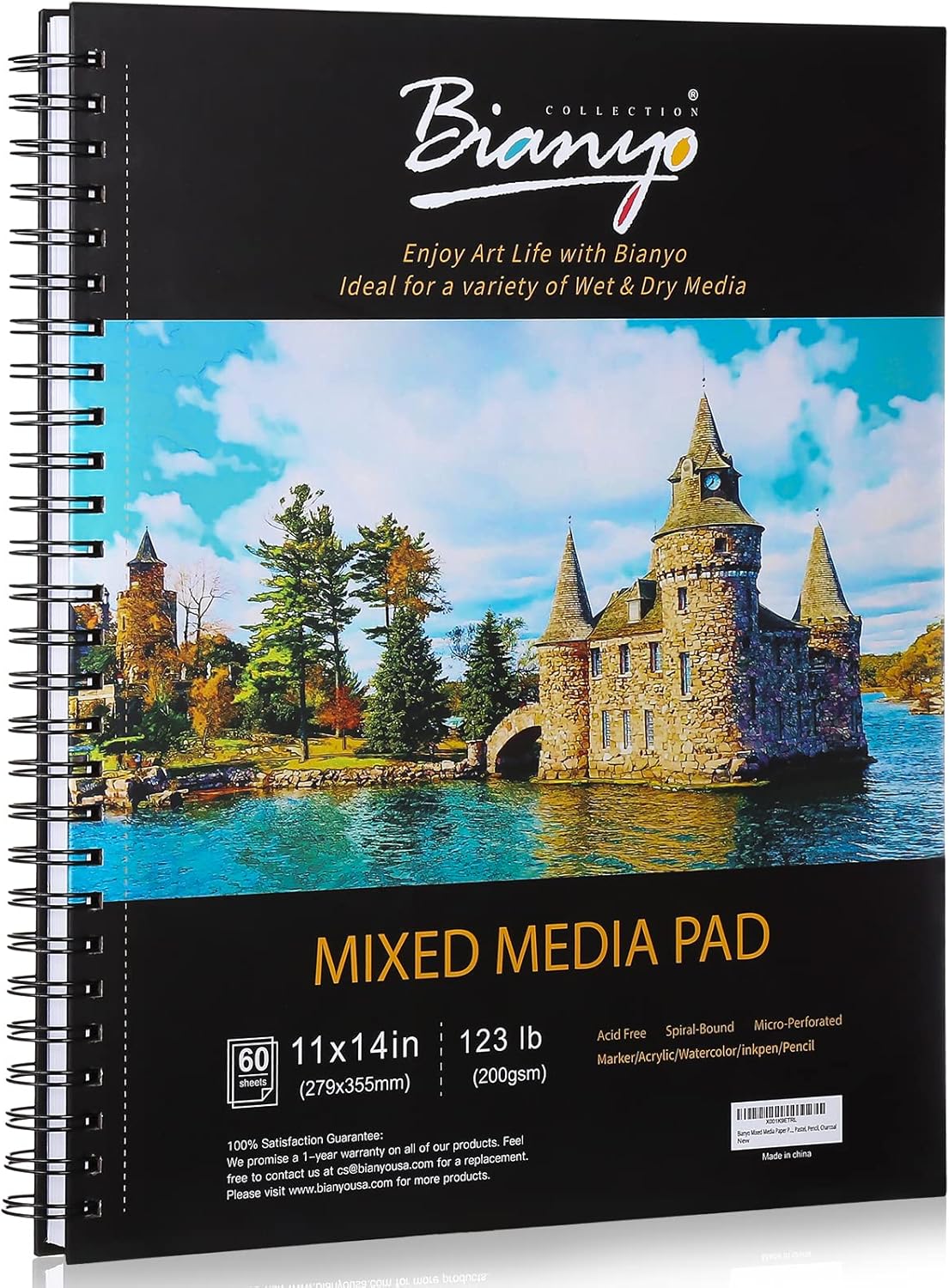 Bianyo Mixed Media Paper Sketchbook, 11" X 14", 60 Sheets/Each, 123 LBS/200 GSM, Spiral-Bound Pad, Perforated, Ideal for Wet & Dry Media Like Marker, Watercolor, Acrylic, Pastel, Pencil