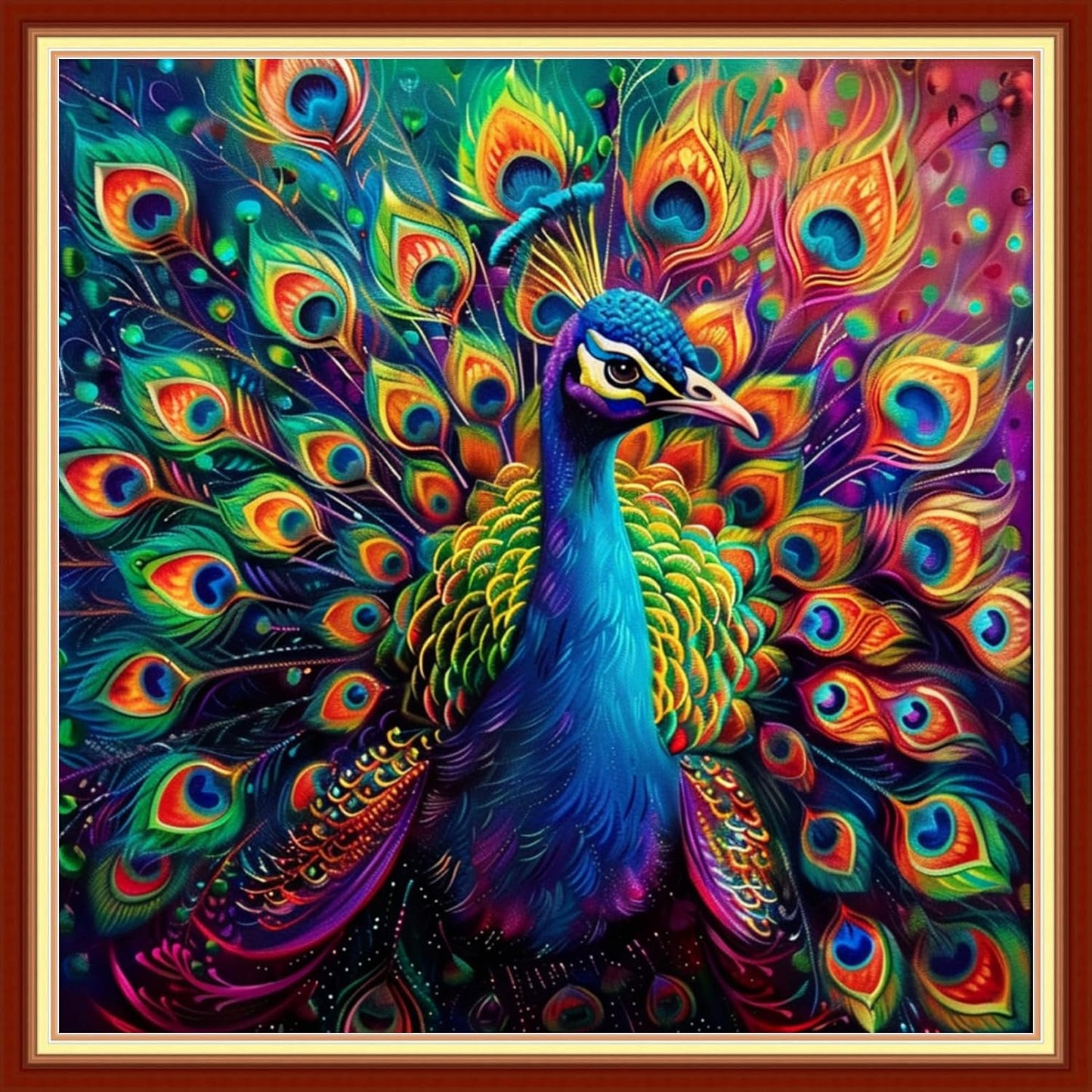 Joyhoor Stamped Cross Stitch Kits for Beginners, Needlepoint Kits for Adults, 11CT Counted Embroidery Kits-Colorful Peacock 18x18 inchs