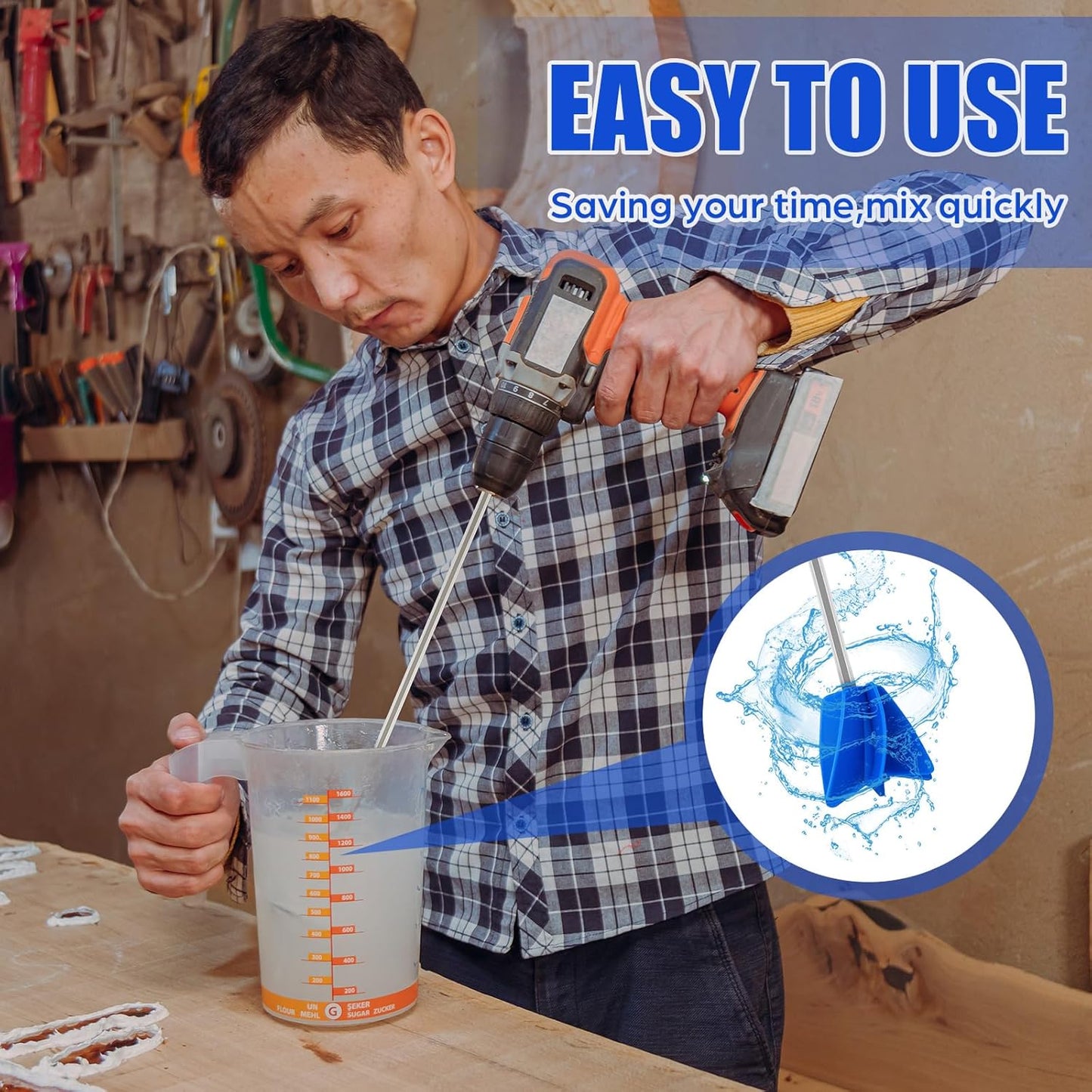 Loosh 3 Pcs 11 Inch Paint Stirrer for Drill, Paint Mixer Attachment, Helix Epoxy Mixer for Concrete Resin Silicone Stirrer Paddle Works with Most Drills (Blue)