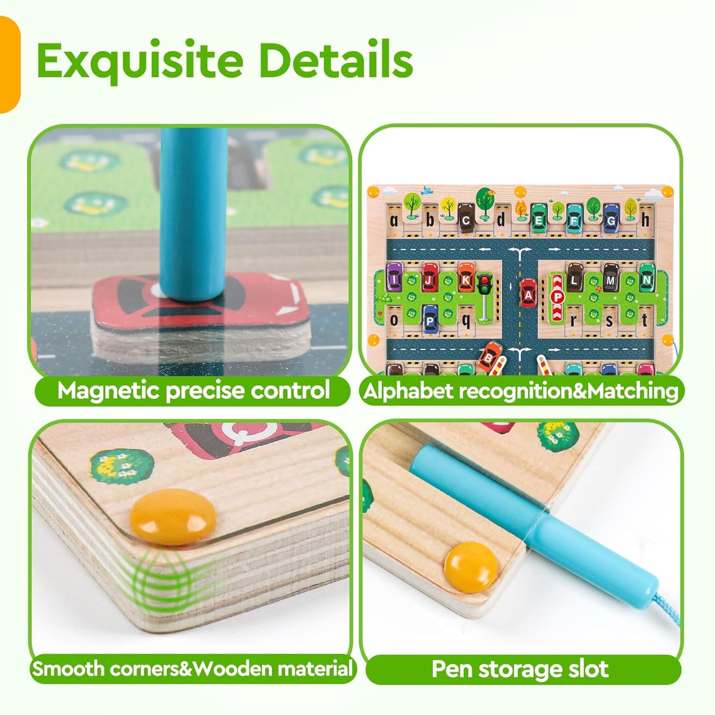 Magnetic Alphabet Maze - Montessori Parking Board Letters Matching Educational Toys Magnet Puzzle Preschool Sensory Activities Gifts for Toddlers Boys Girls Age 2-6