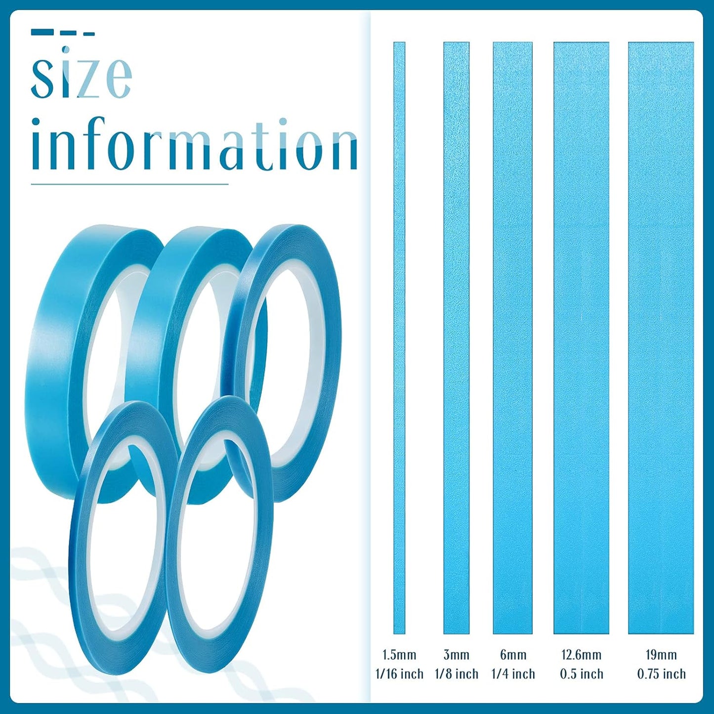 Xuniea 5 Rolls of Vinyl Tape Masking Tape Automotive Car Auto Paint for Curves, High Temperature Vinyl Low Tack(1/16 Inch, 1/8 Inch, 1/4 Inch, 1/2 Inch, 3/4 Inch, Blue)