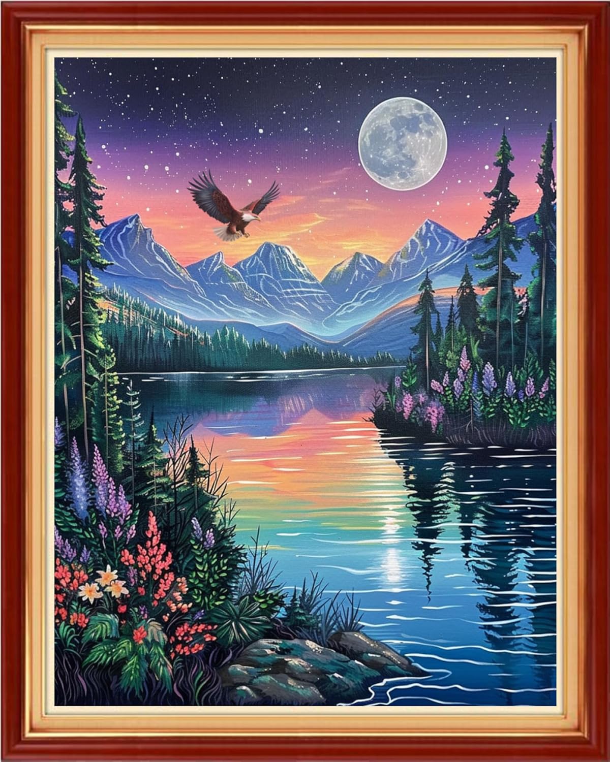 Stamped Cross Stitch Kits - Beach Night Landscape Counted Cross Stitch Kits for Beginners Adults Needlepoint Cross-Stitch Patterns-Night View by The River 16x20 inchs