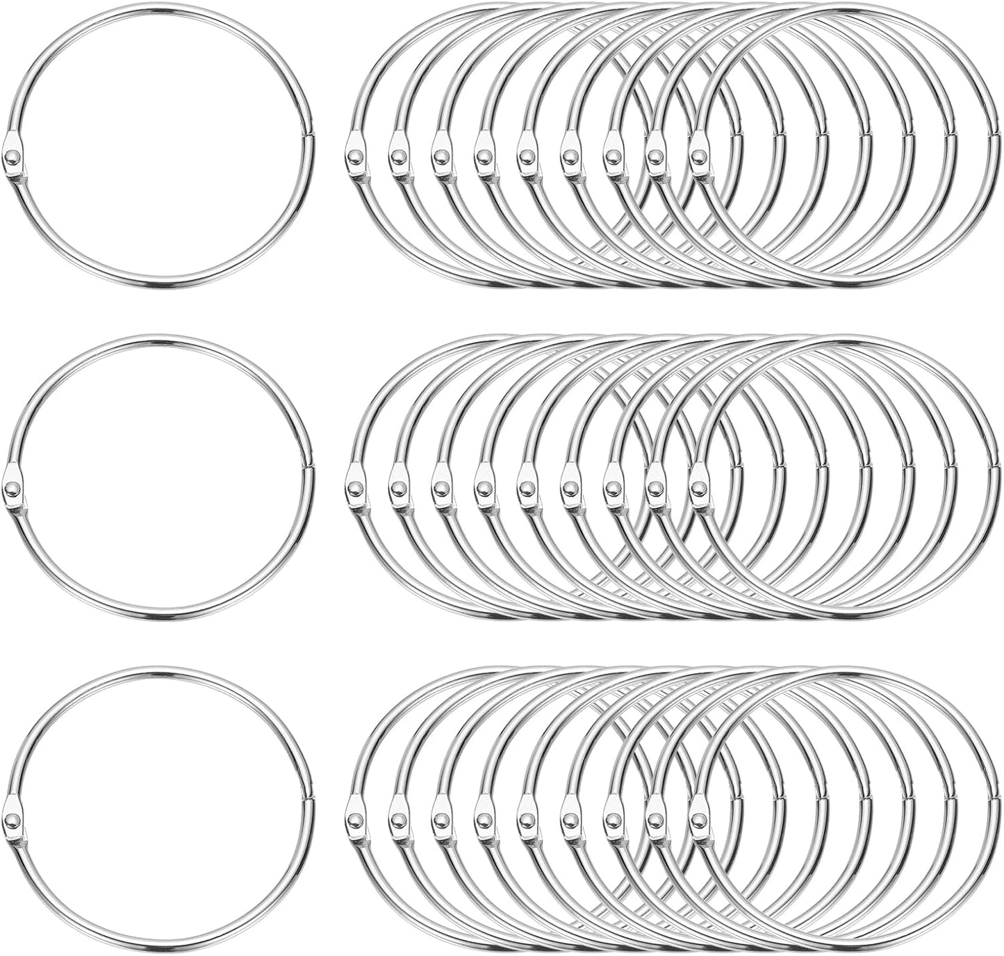 PATIKIL 3" x 3.2" Loose Leaf Binder Rings, 30 Pcs Metal Book Rings Nickel Keychain Ring for Paper Index Cards Flash Card Notebook Rings Office Home Book Binder, Silver Tone