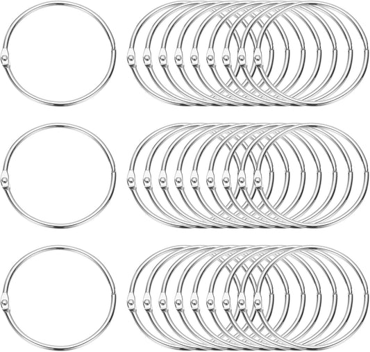 PATIKIL 3" x 3.2" Loose Leaf Binder Rings, 30 Pcs Metal Book Rings Nickel Keychain Ring for Paper Index Cards Flash Card Notebook Rings Office Home Book Binder, Silver Tone