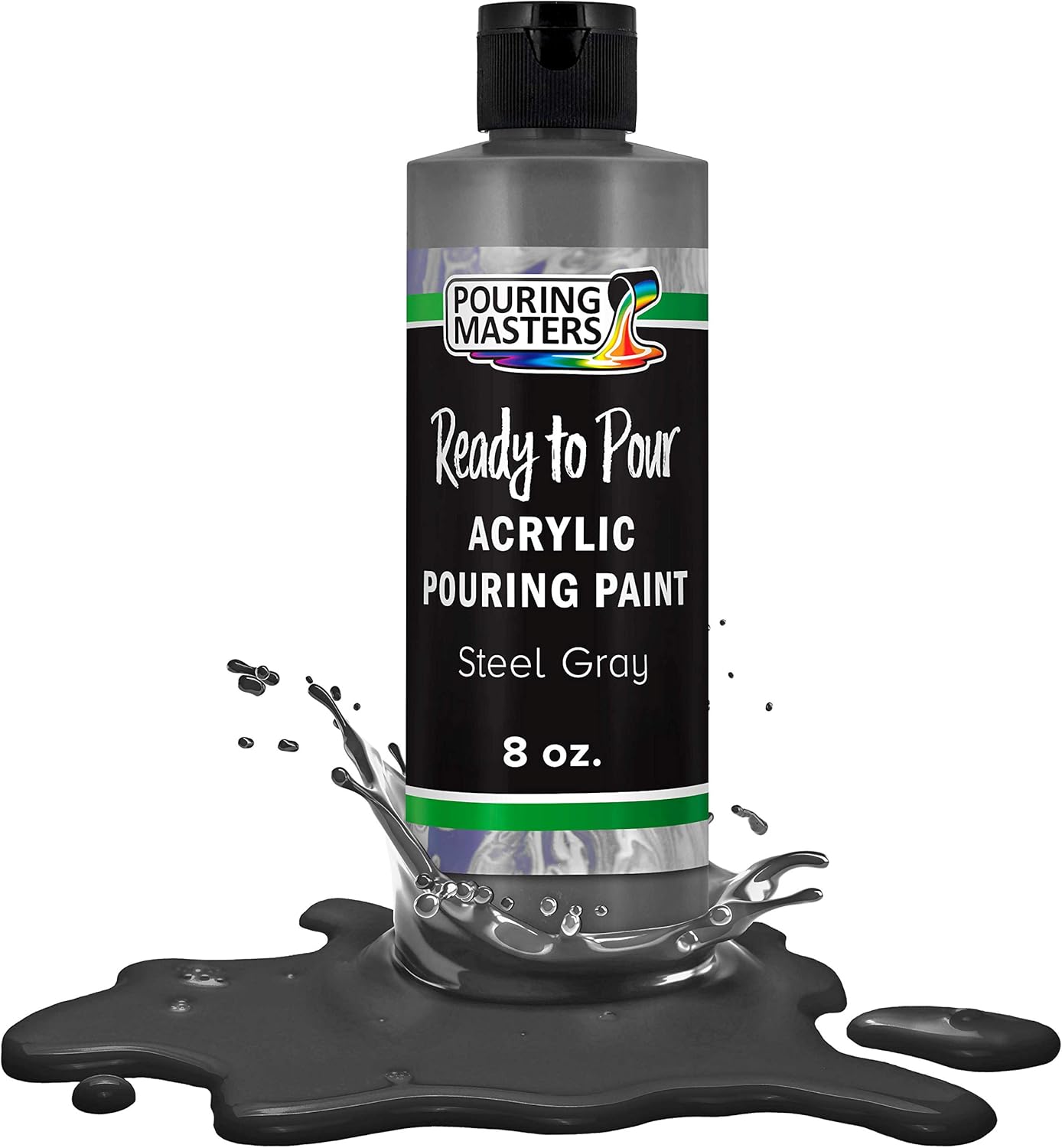 Pouring Masters Steel Gray Ready to Pour Acrylic Pouring Paint - Premium 8-Ounce Pre-Mixed Fluid Acrylic Paint - Fluid Art Supplies for Canvas, Wood, Paper, Tile & Rocks
