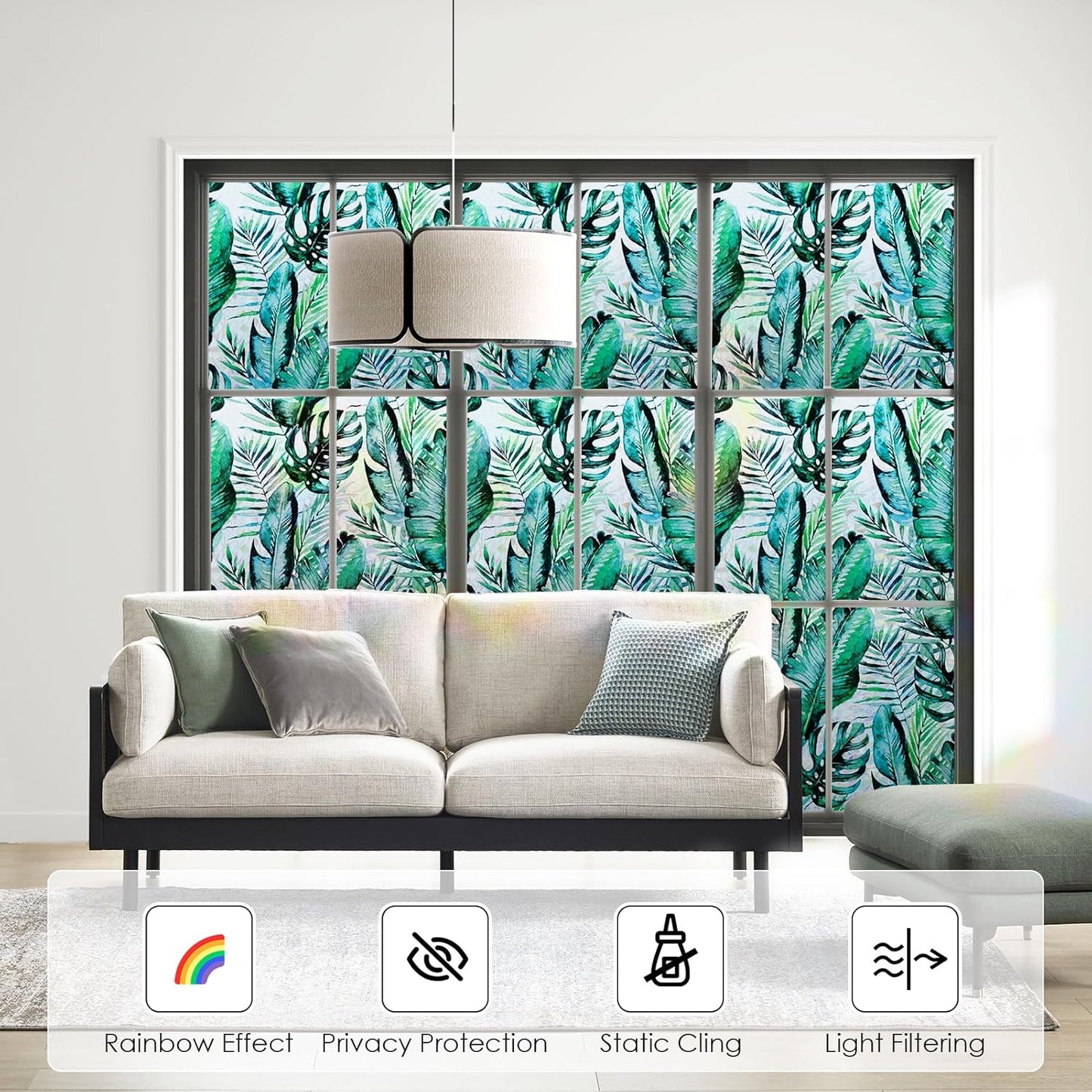 DKTIE Nature Pattern Rainbow Window Film Decorative Stained Glass Window Film Static Cling Films Easy Apply Removable Comes with Tools (U560-rainbow, 17.7" x 118.1")