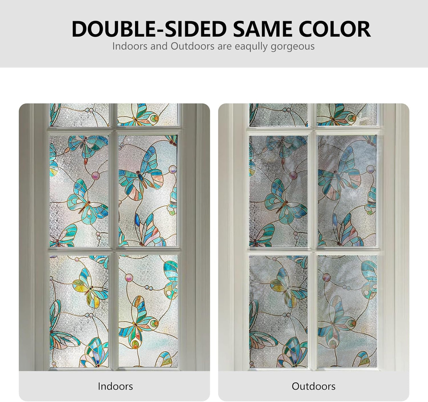 3D Stained Glass Window Film, Decorative Window Privacy Film for Bathroom,Front Door,Home, Sun Blocking Heat Control,Static Cling,Butterfly, 23.6inch x 35.4inch