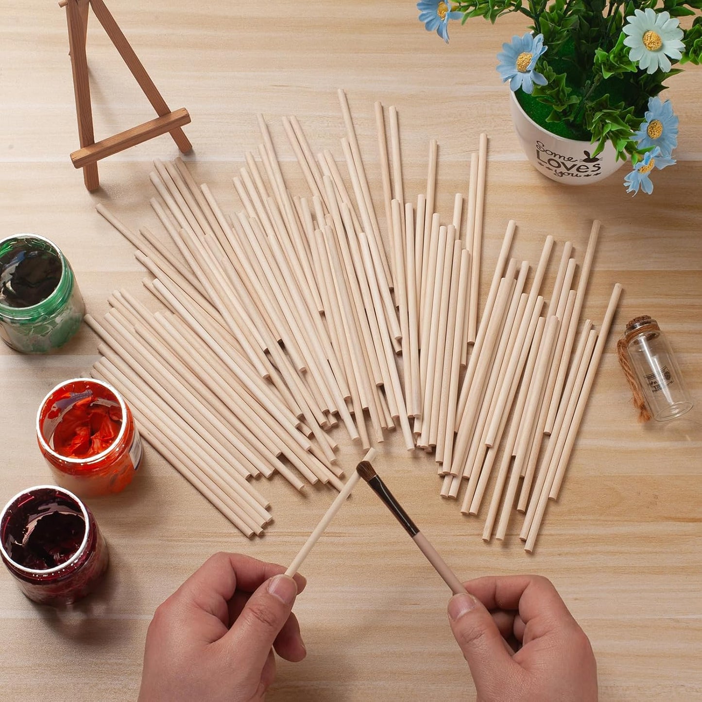 Wooden Dowels Wooden Sticks for Craft 3/16" x 6", 100 PCS Wood Dowel Rods, Wood Sticks for Crafting, Macrame Dowels, Unfinished Round Hardwood Stick for Tiered Cake Support and Wedding Ribbon Wands