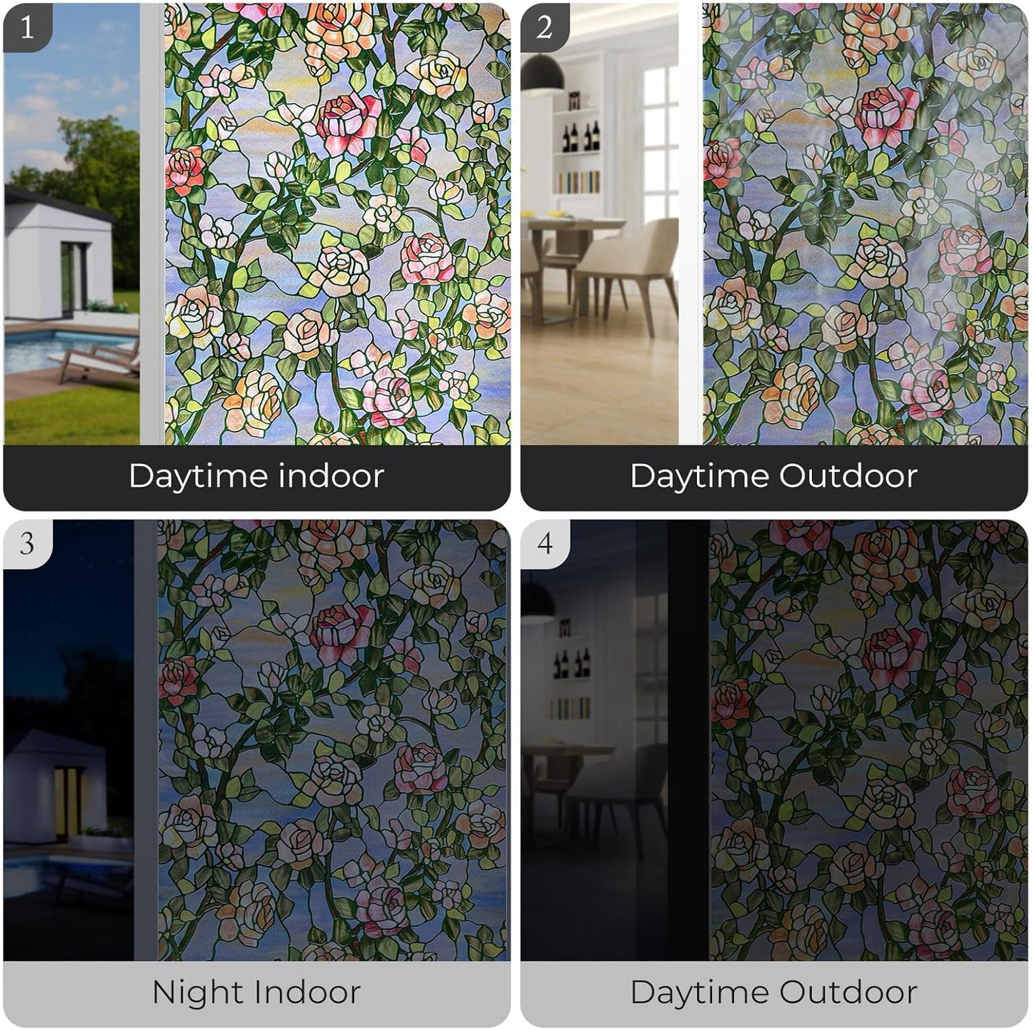 3D Stained Glass Window Film, Decorative Window Privacy Film for Bathroom, Front Door, Home, Sun Blocking Heat Control, Static Cling, Beast Rose 35.4inch x 78.7inch