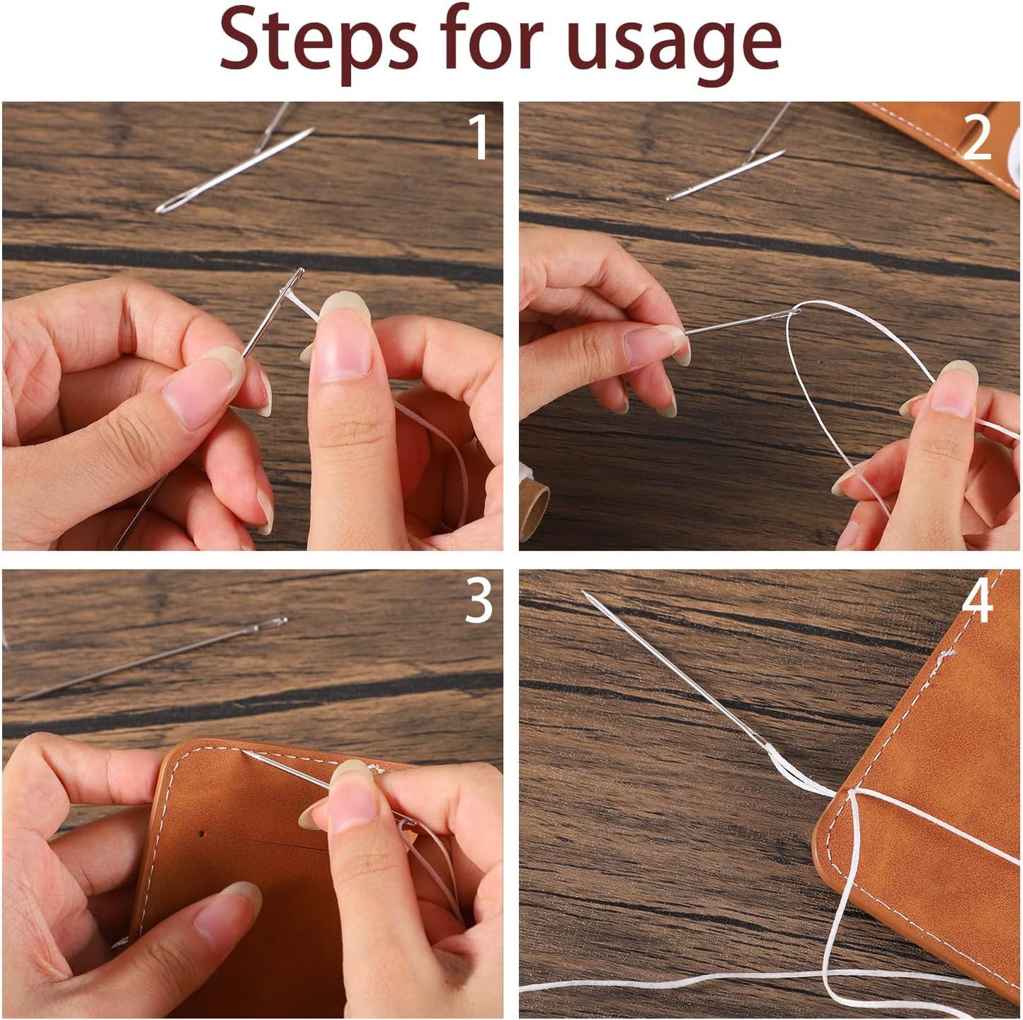 55Yards Waxed Thread with 7 Pcs Leather Hand Sewing Needles - 150D Flat Waxed Thread for Leather Repair, Upholstery, Canvas Bags, Sofa Furniture (White)