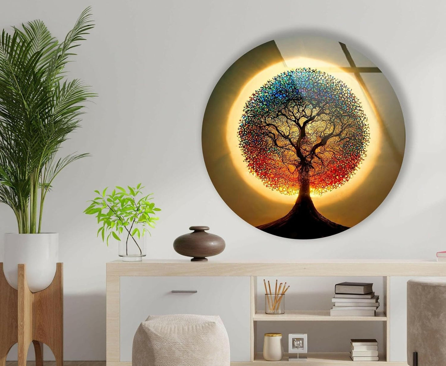 My Photostation.com 24''(60cm) Diameter Life of Tree Round Glass Wall Art Tempered Glass Printing Wall Decor Large Wall Art Wall Hangings