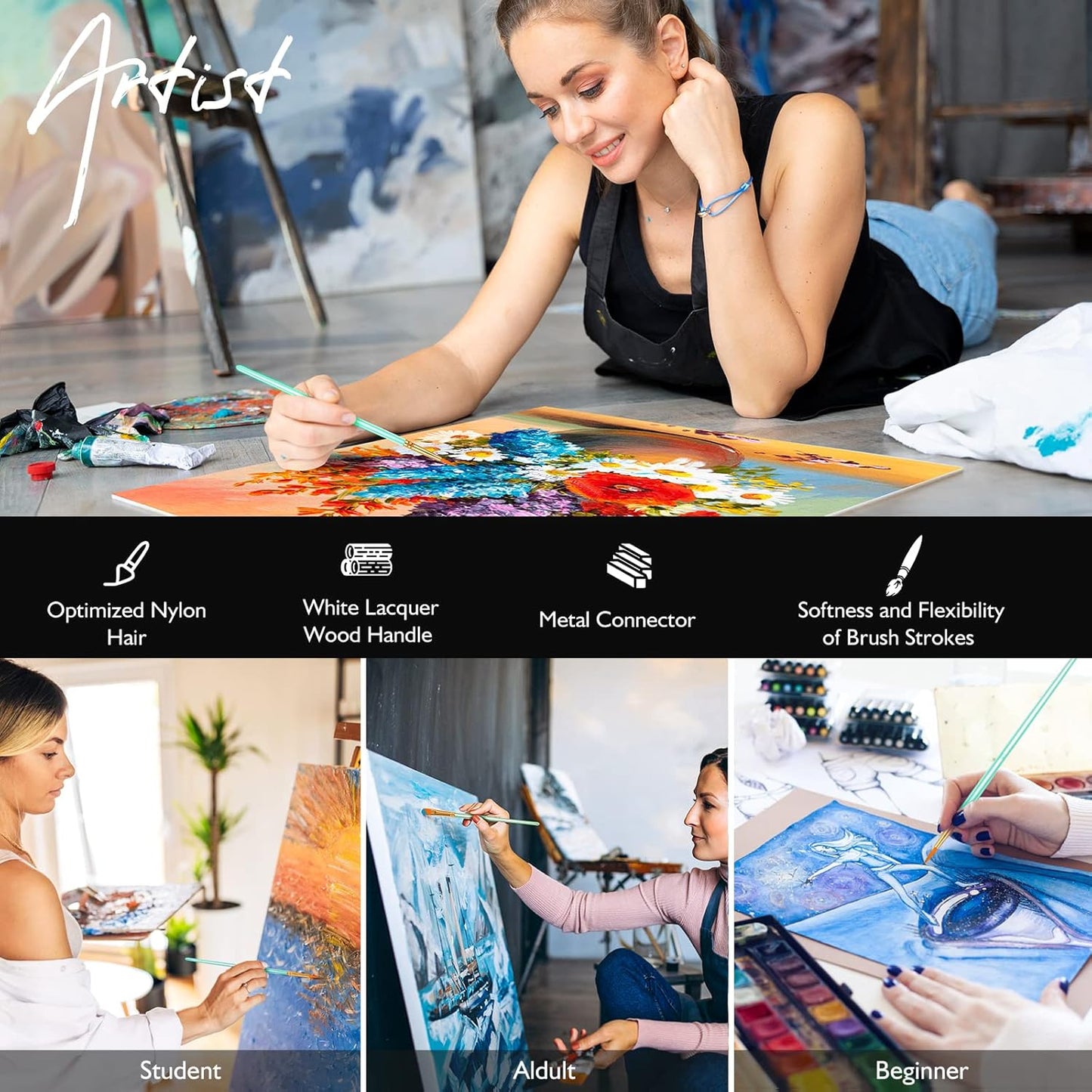 Paint Brushes Set, 30 Pcs Paint Brushes for Acrylic Painting, Oil Watercolor Acrylic Paint Brush, Artist Paintbrushes for Body Face Rock Canvas, Kids Adult Drawing Arts Crafts Supplies, Green