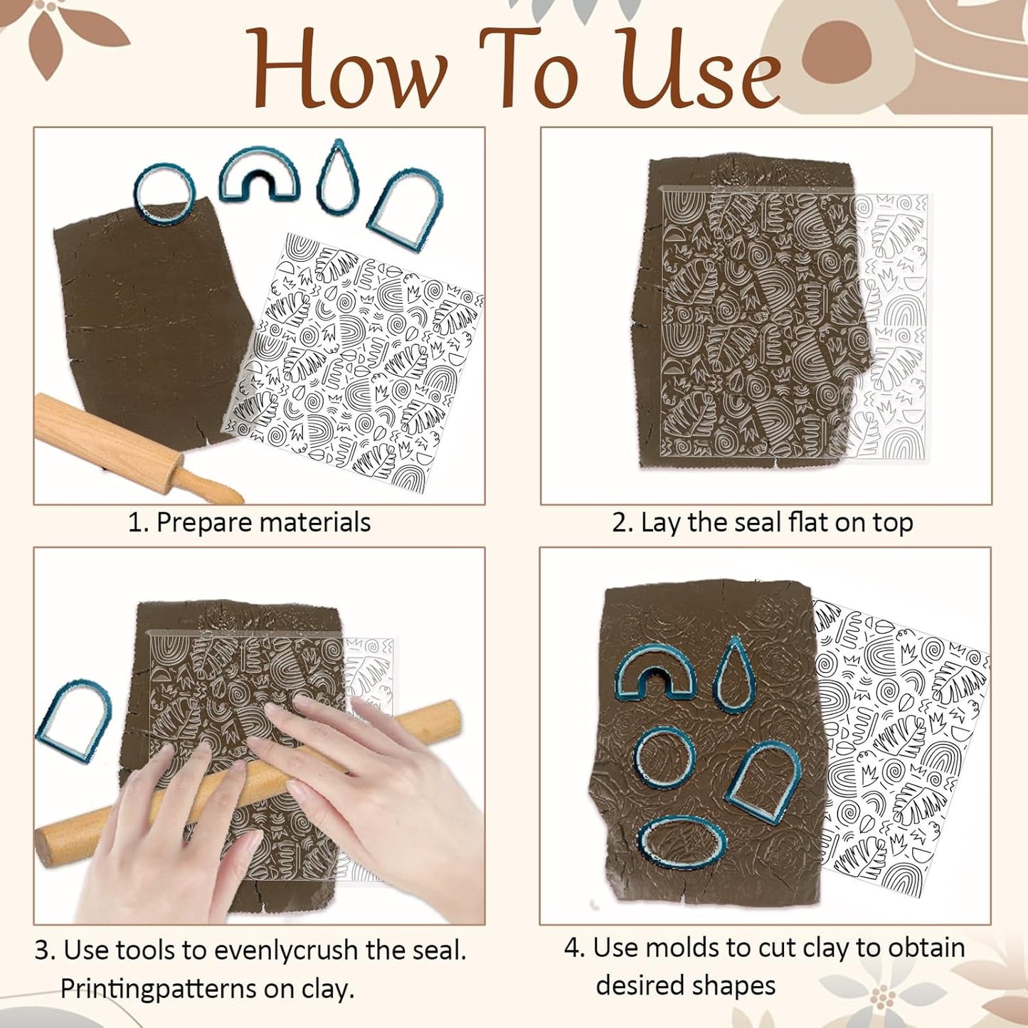 CHGCRAFT Bohemian Graphics Polymer Clay Texture Sheets Doodle Style Silicone Texture Stamp Clay Texture Mat Modeling Pattern Pad Sheets for Jewelry and Earrings Tools, 5.5x5.5 inch