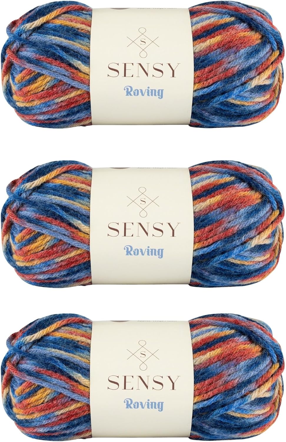 3 Skeins of Sensy Roving Multi Color Yarn, 3.5 oz, 132 Yards, Gauge 5 Bulky (Midnight)
