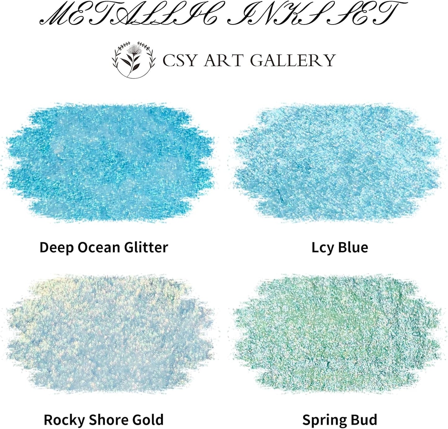 CSY art gallery Metallic Acrylic Ink-Craft Paint-Calligraphy Inks,Glitter-Pearlescent -ICY Blue Drawing Ink Liquid Gold Leaf Paints with Dropper, 1oz - 29.5 ml (Ice Lake Mountains Set)