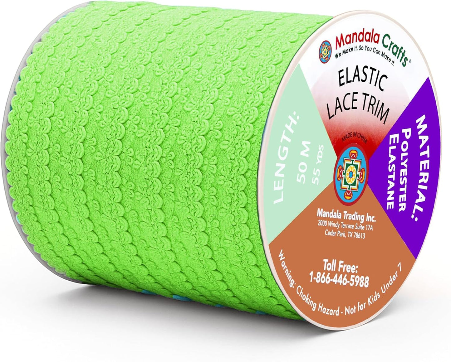 Mandala Crafts Lime Green Stretch Lace Soft Elastic Trim Roll - 55 Yards 1 Inch Wide Stretchy Frilly Picot Ribbon for Sewing Lingerie, Headbands, Underwear, and Crafts