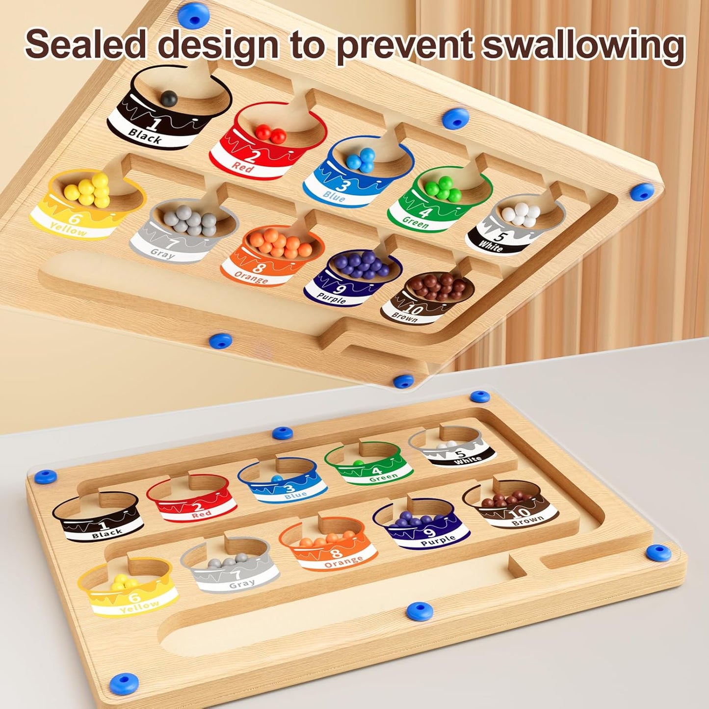 Magnetic Color and Number Maze-Montessori Toys for 3 4 5 Year Old, Educational Wooden Puzzle Board for Preschool Learning, Fine Motor Skills Toy for Toddler, Counting Matching Games for Boys Girls