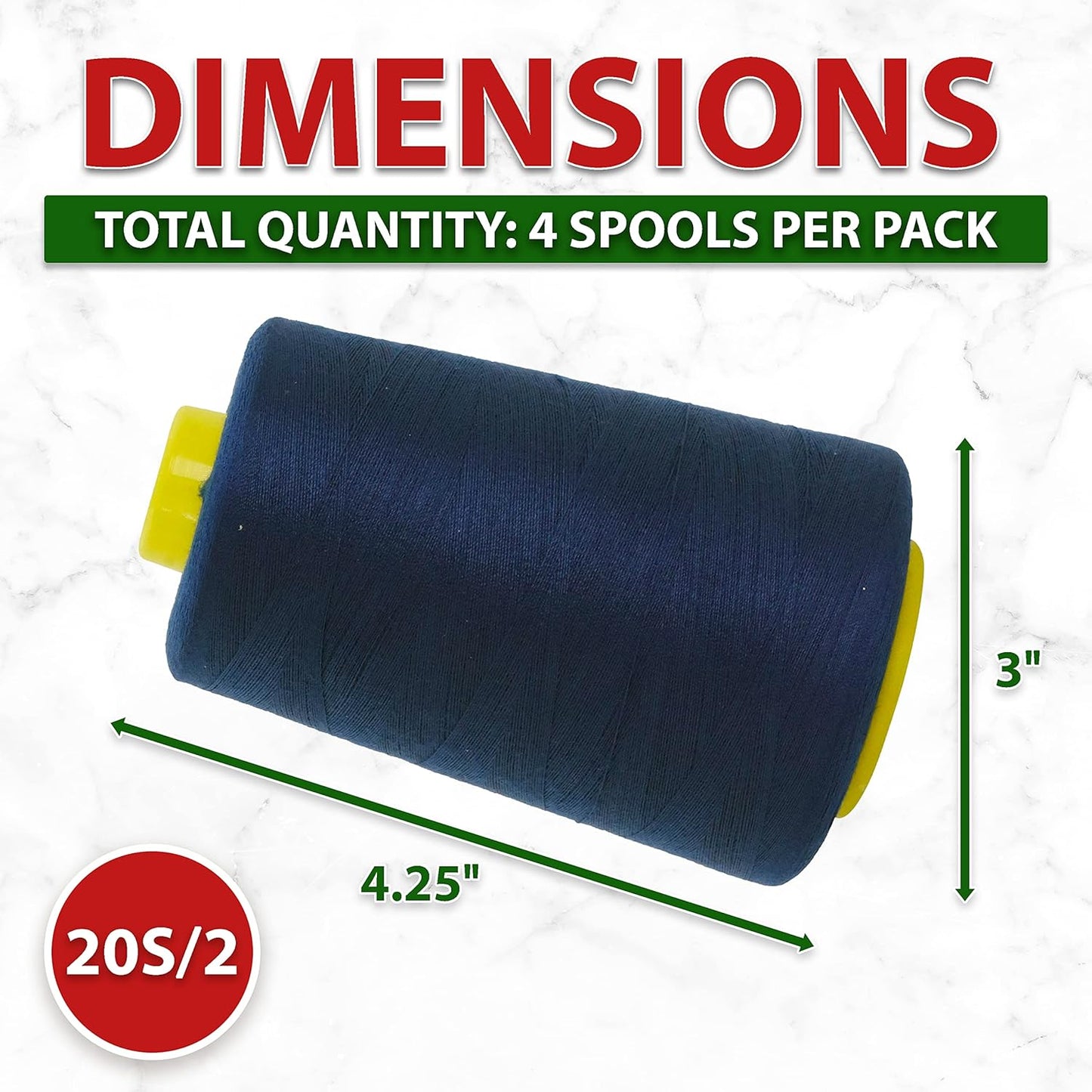 Mandala Crafts 4 Pack of Serger Threads Cones Spools - 20S/2 24000 Yards Polyester Navy Blue Threads for Sergers Machine and Overlock Quilting Sewing Machine