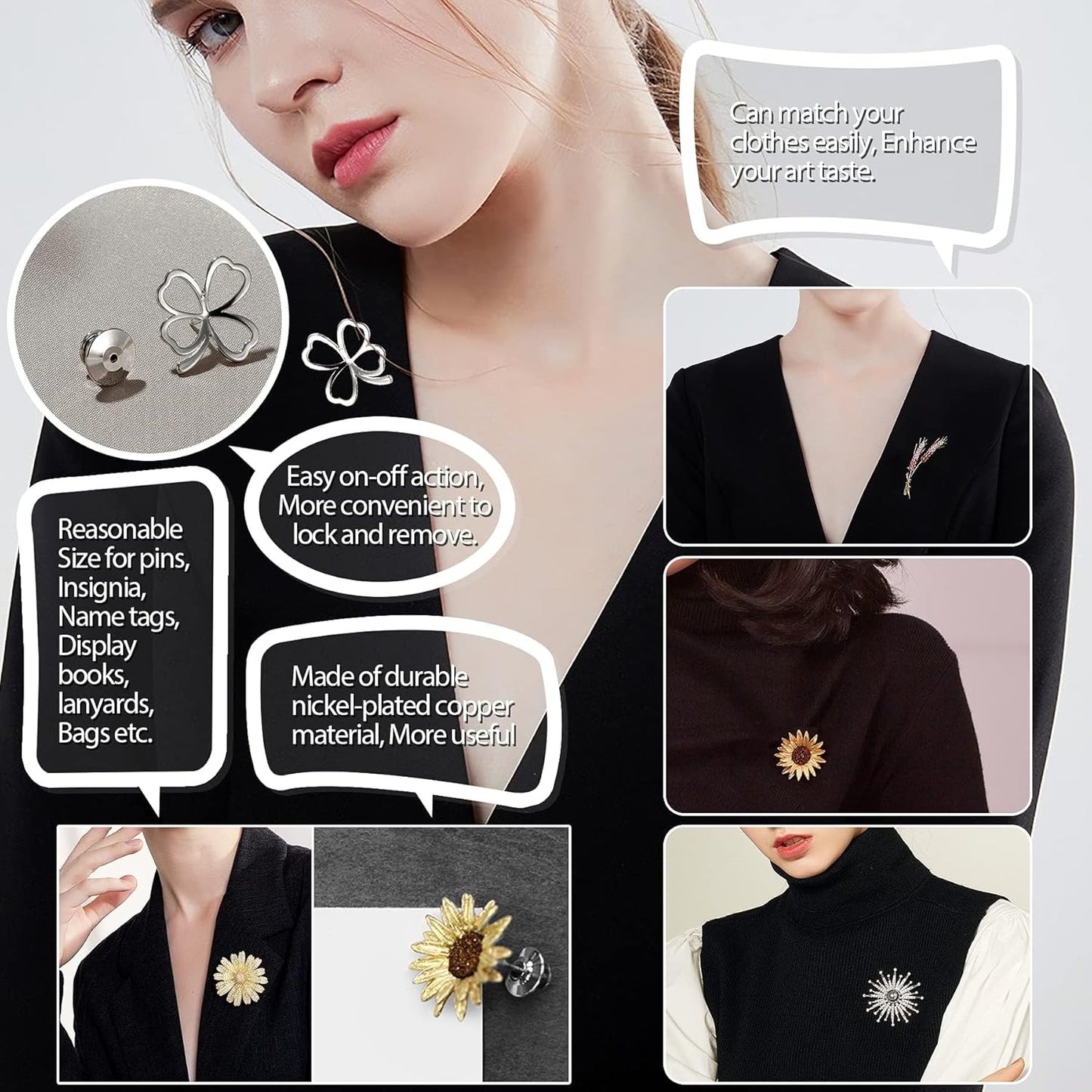 DECYOOL 75 Pieces Metal Pin Backs Locking Pin Keepers Locking Clasp