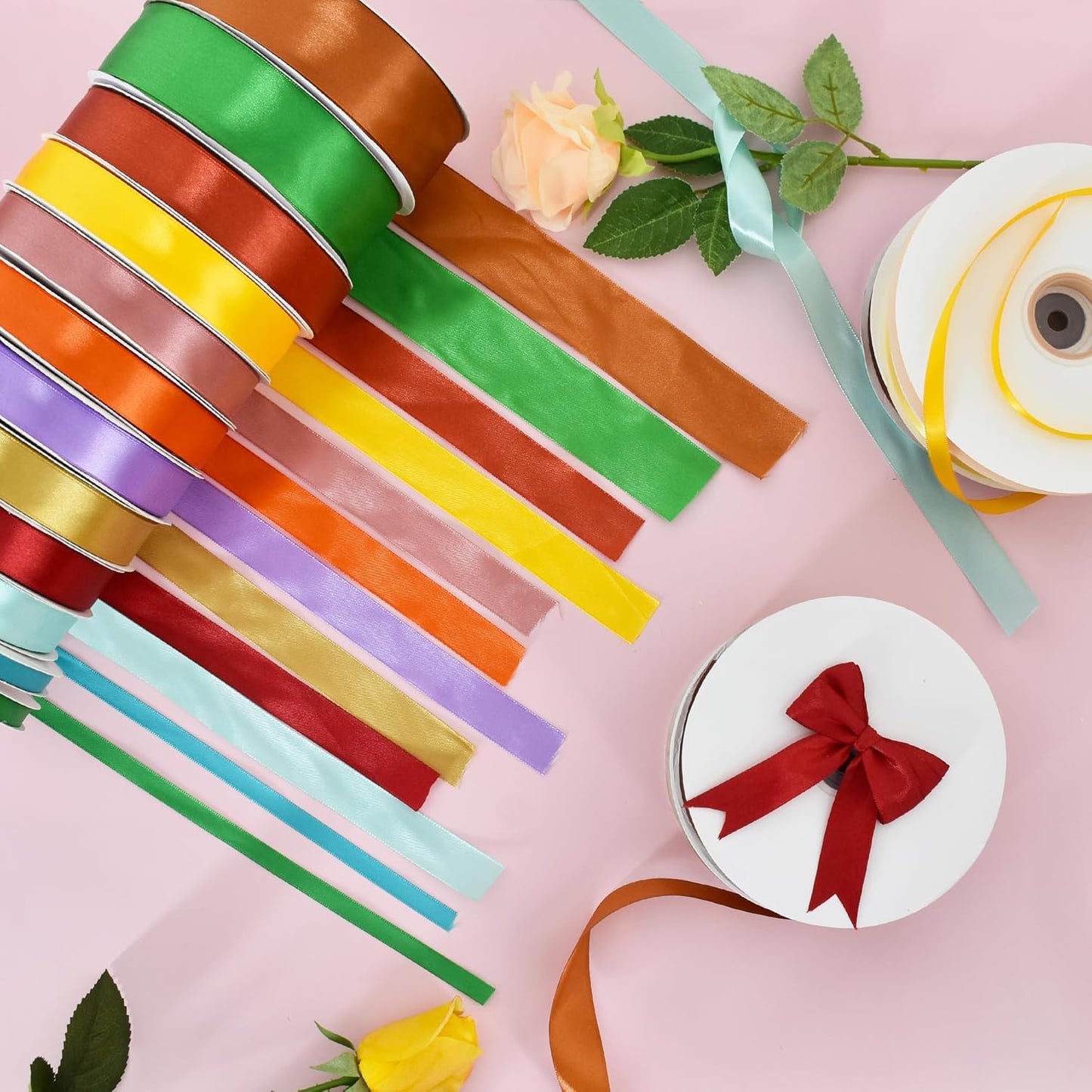 TONIFUL 1 Inch x 100yds Yellow Satin Ribbon, Thin Solid Color Satin Ribbon for Gift Wrapping, Crafts, Hair Bows Making, Wedding Party Decoration, Invitation Cards, Floral Bouquets, Christmas