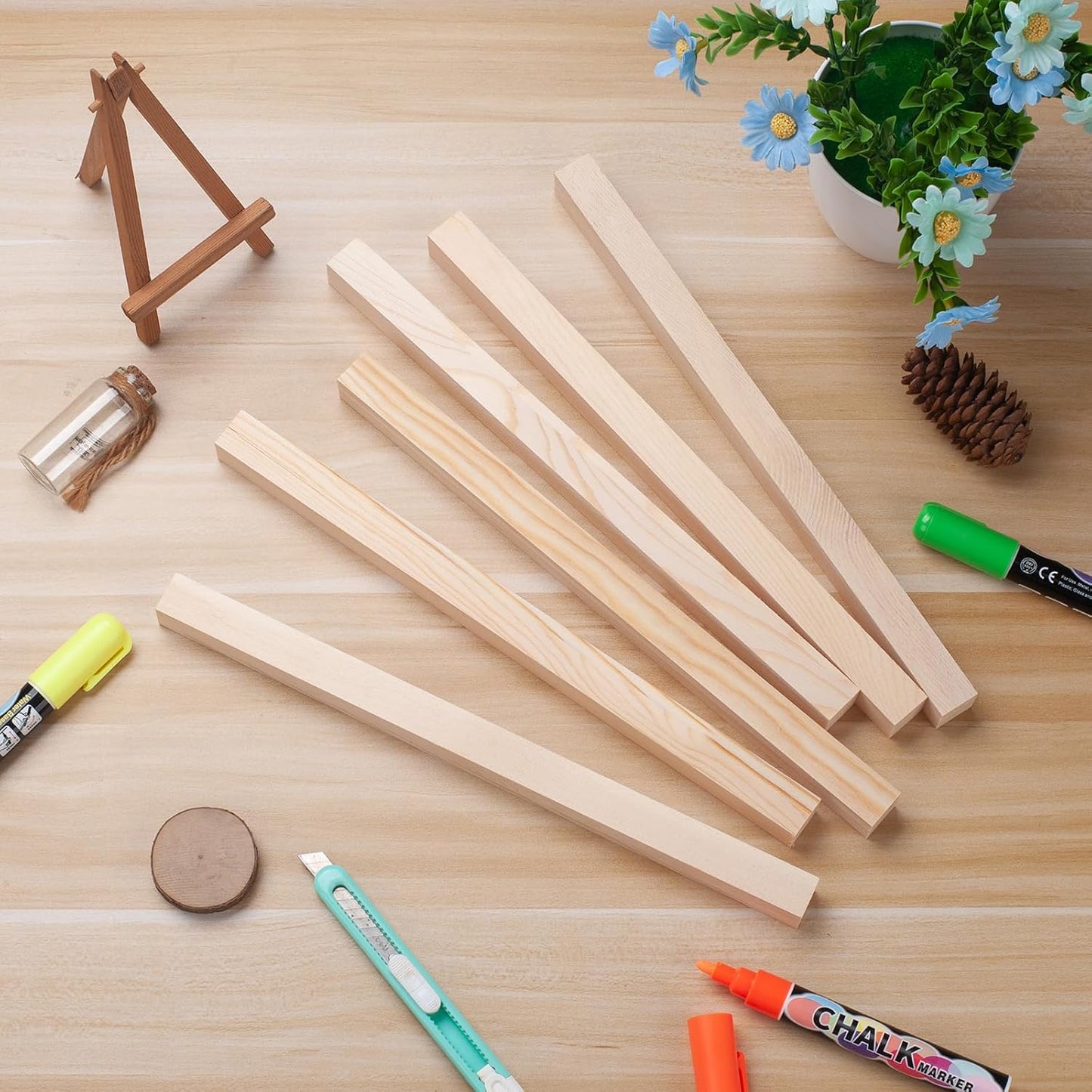 Square Wooden Dowel Rods, 6 PCS 3/4" x 12" Square Wood Dowel Rods Wooden Sticks for Crafts, Unfinished Hardwood Sticks Wood Strips for Woodworking, Crafting, Arts and DIYers, Home Decor, Model Making