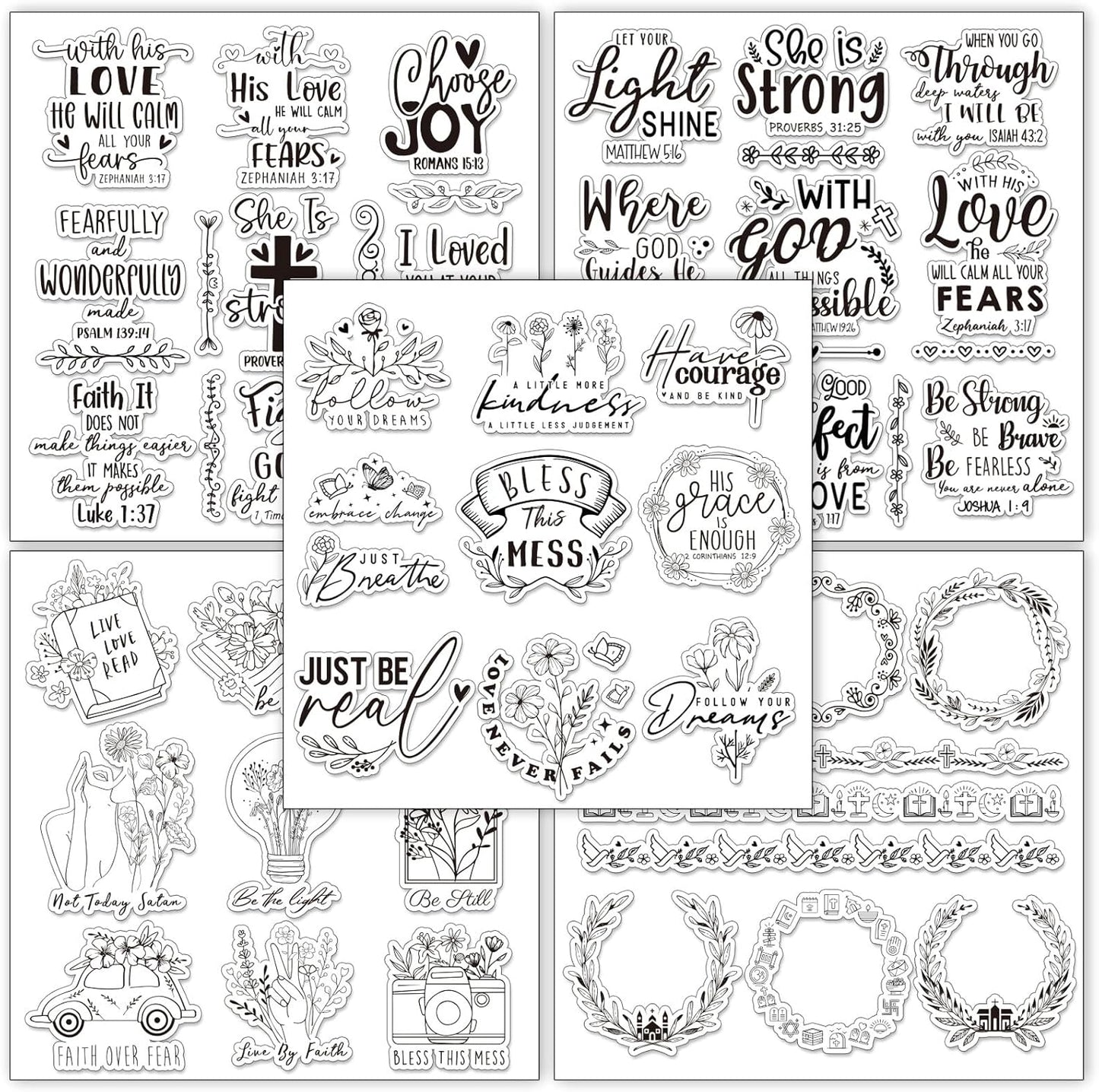 Whaline 5 Sheets Bible Verse Clear Stamps Christian Jesus Silicone Transparent Stamps Greeting Words Border Stamp Cards for DIY Card Making Scrapbooking Embossing Album Decor