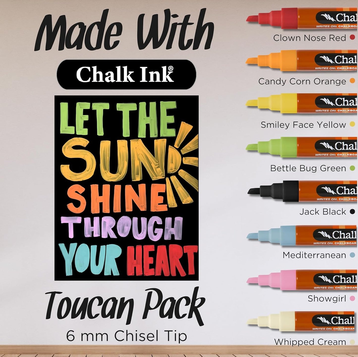 Chalk Ink Chisel Tip Wet Wipe Chalk Markers (Toucan, 6mm, 8 Pack)