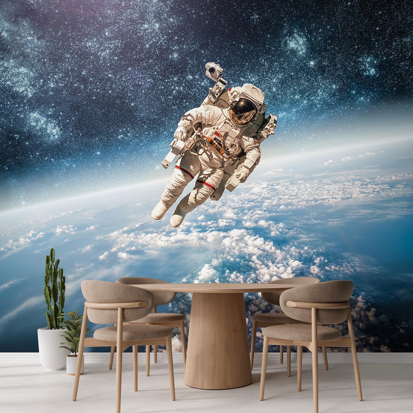 wall26 Wall Sticker/Wall Mural an Astronaut Floating About Planet Earth, Not Peel and Stick, Non-Woven Wallpaper Decorative for Bedroom, Living Room, Office - 132x192 inches