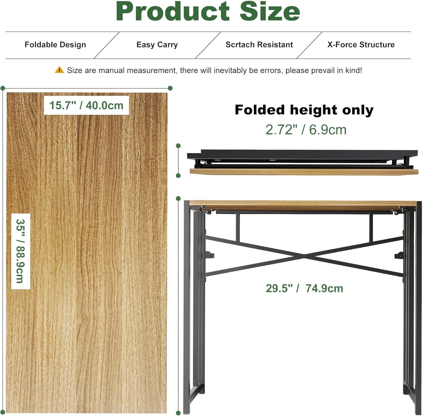 Narrow Folding Computer Desk 35 inch, Writing Gaming Computer Camping Desk, Espresso