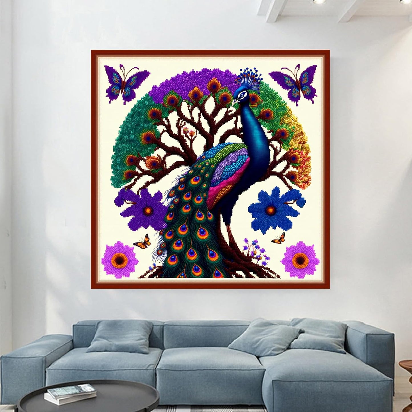 Dimensean Stamped Cross Stitch Kits Full Range of Embroidery Patterns Starter Kits for Beginners Adult or Kids DIY Cross Stitches Needlepoint Kits 11CT-Peacock Butterfly 17.7x17.7 inch