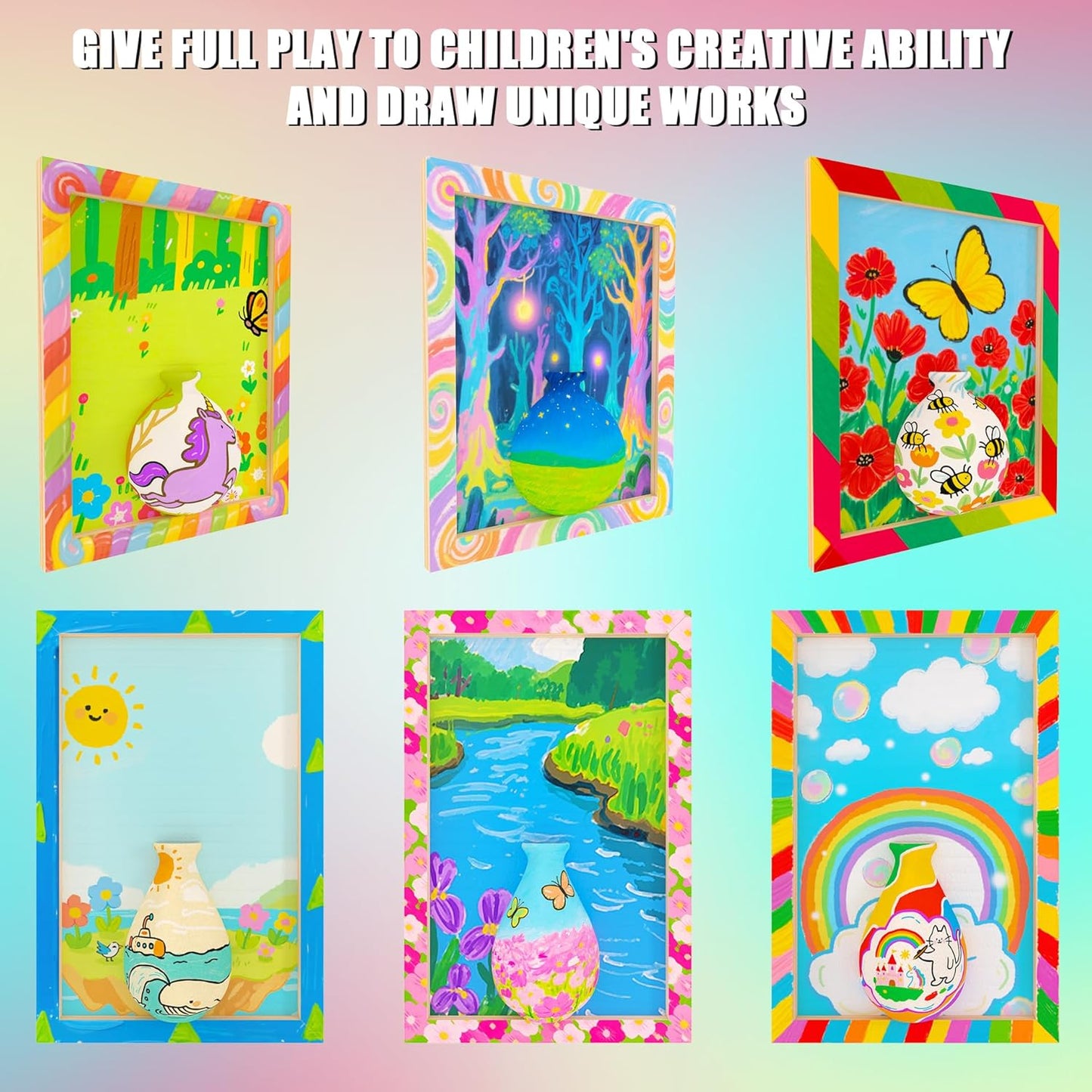 Crafts Gift for Girls, DIY 3D Felt Flowers Wooden Vase Picture Frame Painting Kit, Arts and Crafts Project for Kids Age 6 7 8 9 10 11 12 Years Old (Felt Flowers)