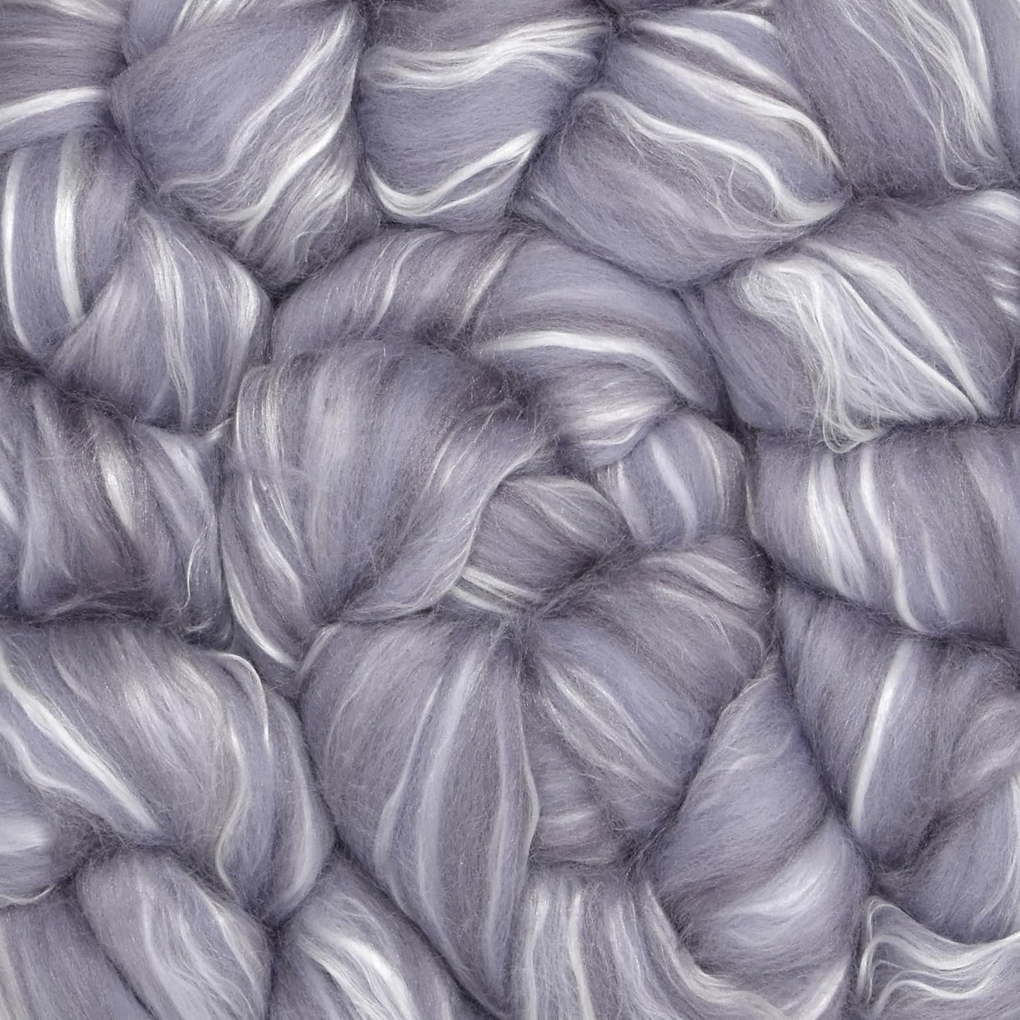 Merino Silk Luxe Tonal Designer Blend. Superfine Merino, Mulberry, Tussah Silk. Top Roving for Spinning or Felting. Silver Mist 1oz