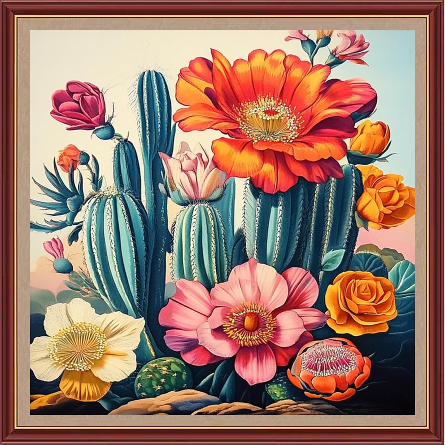 DMCXART Counted Cross Stitch Kits for Adults Needlepoint Kits Unprinted Cross Stitching Embroidery Kit 11CT Cross Stitch Supplies-Colorful Flowers Succulent Plants 18x18 inch