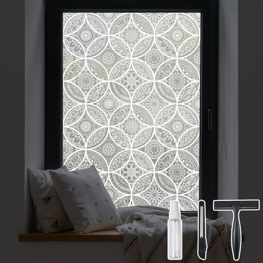 DKTIE Bohemian Decor Stained Glass Window Film with Installation Tools, Two-Way Window Privacy Film, Reduce Glare, Pure White, 17.7 x 78.7 Inch