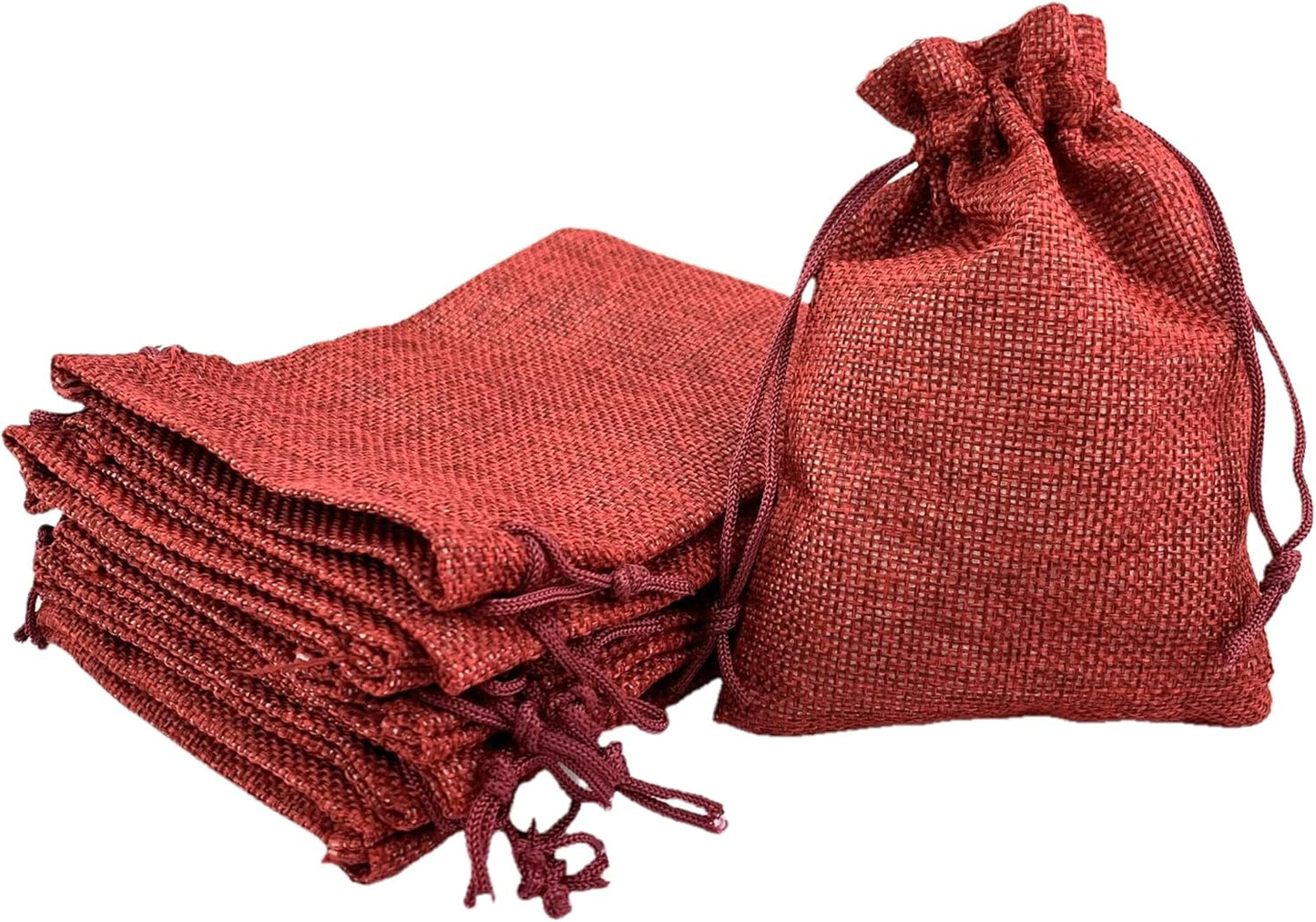 Palmhomee Pack of 25 Burlap Gift Bags with Drawstring Linen Jewelry Pouches Wedding Hessian Jute Bags for Birthday and Treat Pouches Party Wedding Favors Gift (4x5.6 Inch, Burgundy)