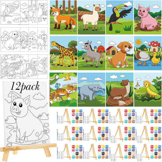 Zhanmai 12 Pack Pre Drawn Canvas for Painting Sip and Paint Kit 8" x 10" Paint Party Set Canvas Painting Pre Printed Canvases for Party Favor DIY Virtual Adult's Date Night(Cartoon Animals)