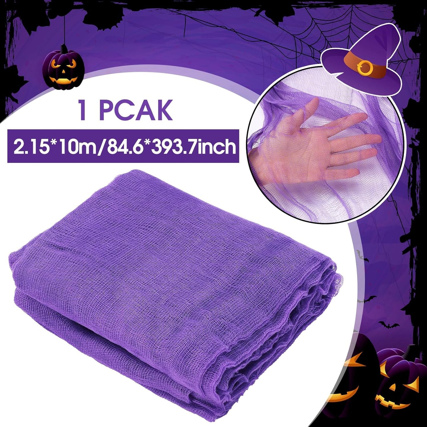 Boao Halloween Cheese Cloth 85 x 394 Inch Purple Cheesecloth Roll for Crafts Large Cotton Muslin Gauze Fabric for Halloween Outdoor & Indoor Spooky Decoration