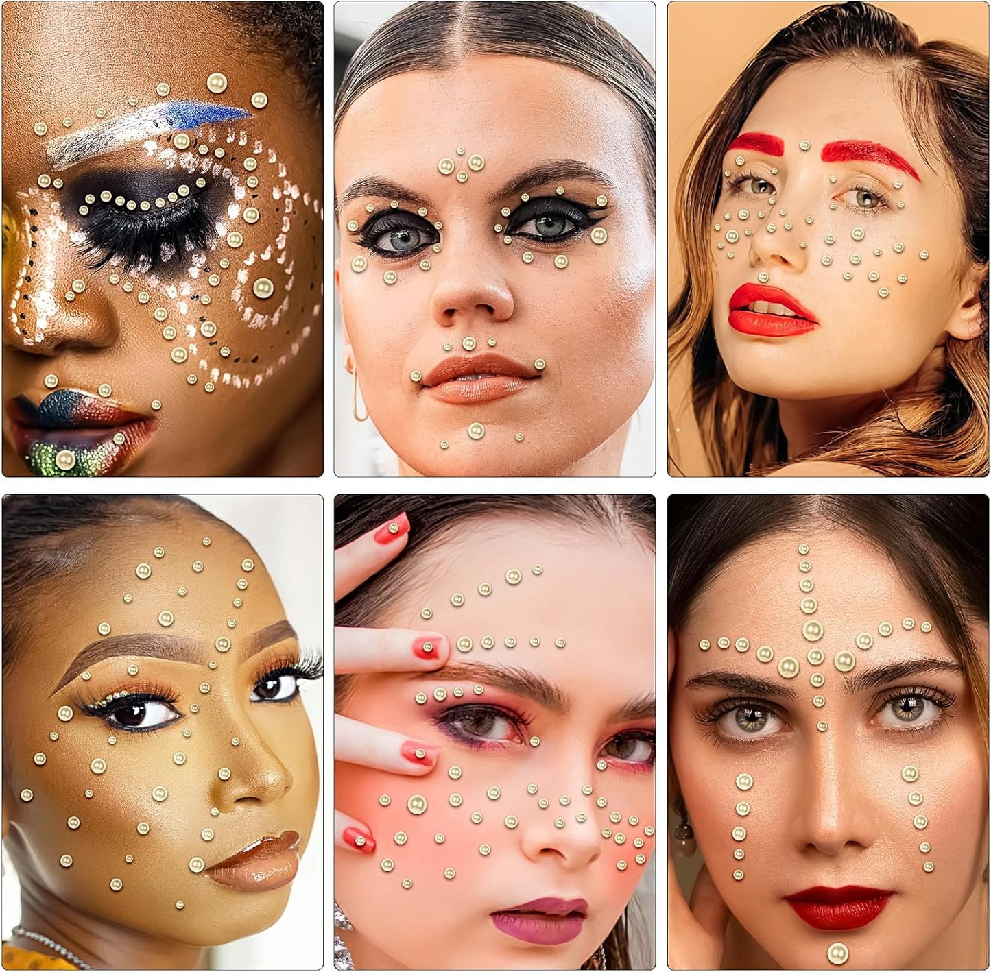 Self Adhesive Face Gems and Pearls for Makeup, Festival Jewels, Hair Gems Pearls, 3/4/5/6/8 mm Round Rhinestone Stickers for Face, Eye, Makeup, Body, Crafts 591Pcs (03_Beige Pearl)