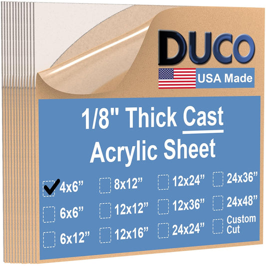 Duco USA-Made Clear Cast Acrylic Sheet 1/8 Inch Thick 4" x 6" - 12 Pack of Transparent Plexiglass Sheet - Lightweight Acrylic Board for Window Replacements, Displays, Signs, and More