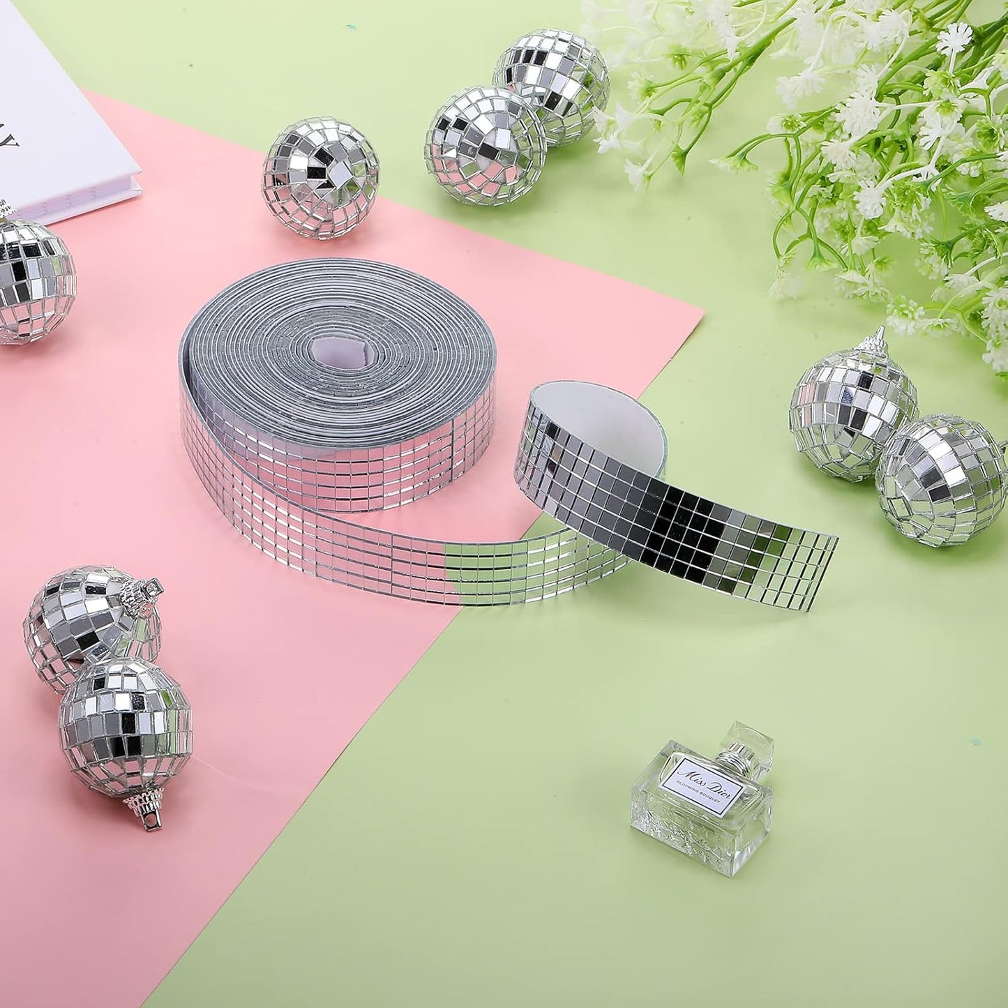 SATINIOR 5000 Pcs Disco Ball Mirror Tiles Self Adhesive for Crafts 5 x 5 mm Small Disco Tape Ball Stickers Square Mosaic Tiles Mirror Pieces for DIY Craft Party Decor