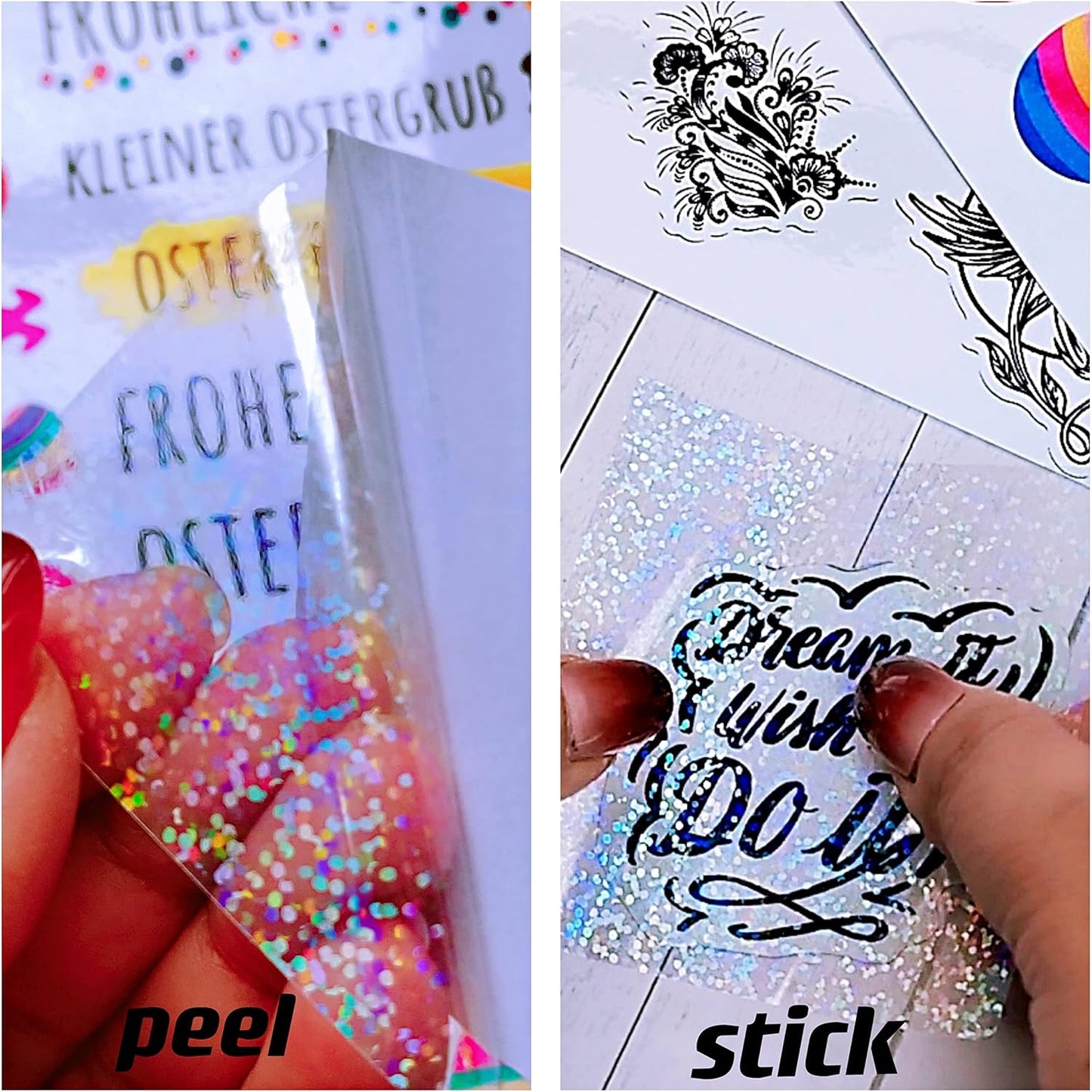 36 Sheets Holographic Sticker Paper 8.5" x11'' Waterproof Clear Vinyl Sticker Sheets Self-Adhesive Rainbow Overlay Sheets with 4 Styles Mixed