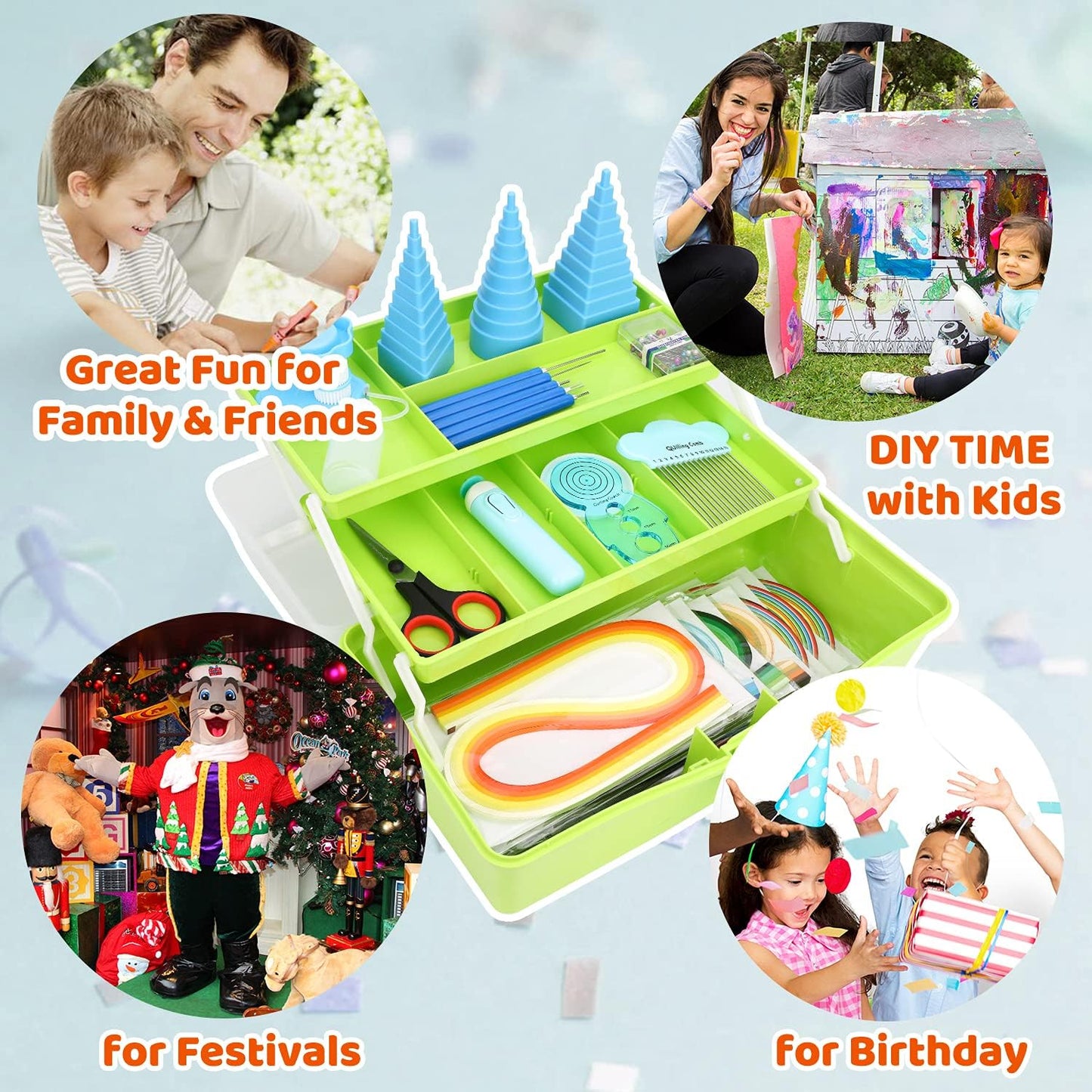 JoyPlus Quilling Kits for Beginners with Manual, 24 Tools & Supplies with Durable Storage Box, Updated Paper Crimper Tool, Premium Husking Board & Electronic Pen Green