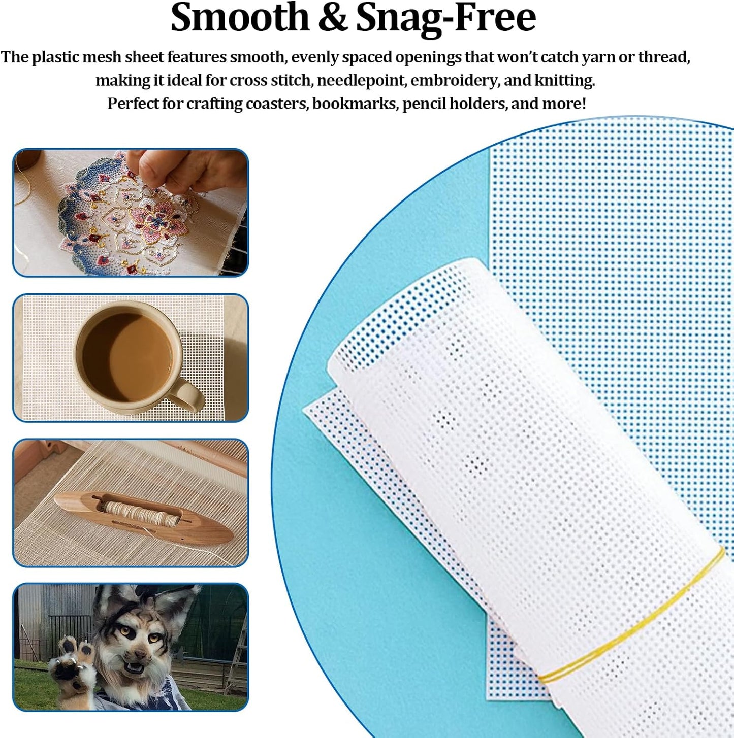 Plastic Canvas Sheets 13.4” x 10.4” Per Sheet, 2.5mm Mesh (About with 7 Holes per inch) Easy-to-Cut Needlepoint Canvas for Cross Stitch, Embroidery, DIY Crafts & Aquarium Dividers (4 Piece)