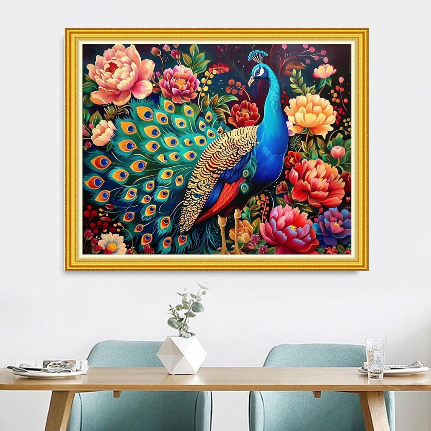 Magxvouy Cross Stitch Kits Stamped Full Range of Embroidery Kits,Cross Stitch Patterns Needlework Kits for Beginners 11CT Printed Kits&Peacock Flower 16x20 inch